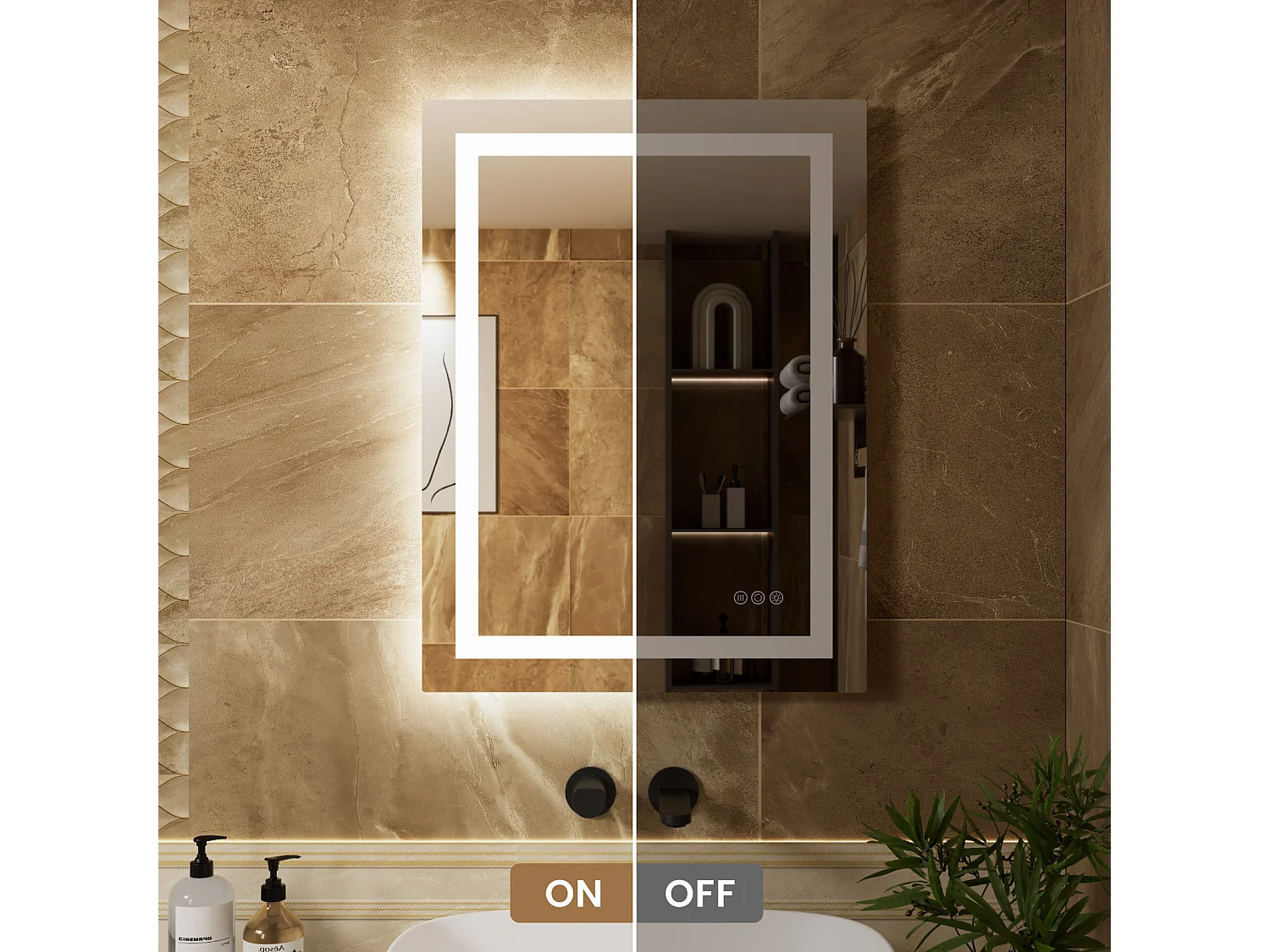 Miroir à capteur LED, Miroir de courtoisie à Induction,éclairage à intensité Variable, IP64, Vertical/Horizontal pour Salle Bain (80x60cm), Argent