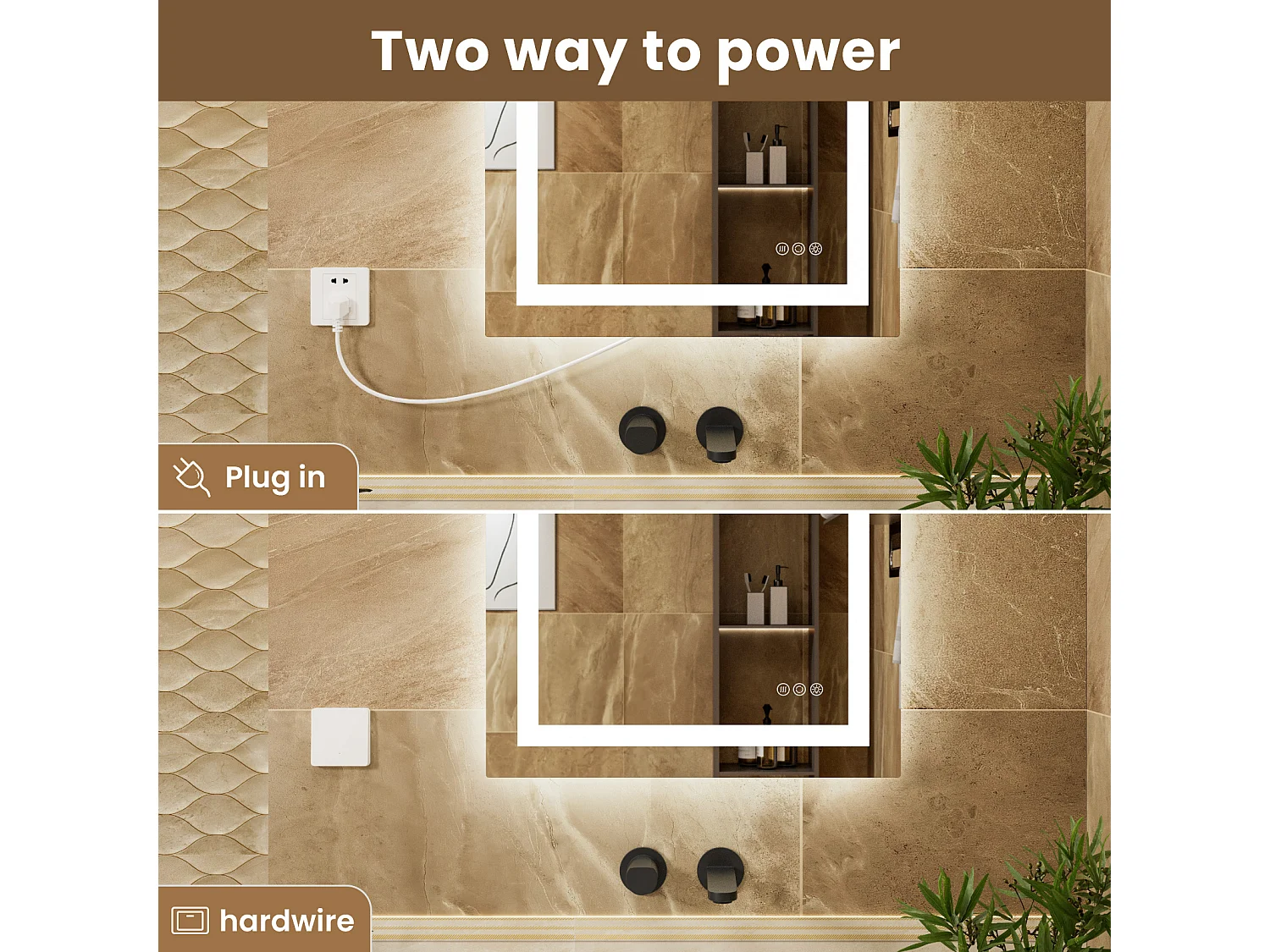 Miroir à capteur LED, Miroir de courtoisie à Induction,éclairage à intensité Variable, IP64, Vertical/Horizontal pour Salle Bain (80x60cm), Argent