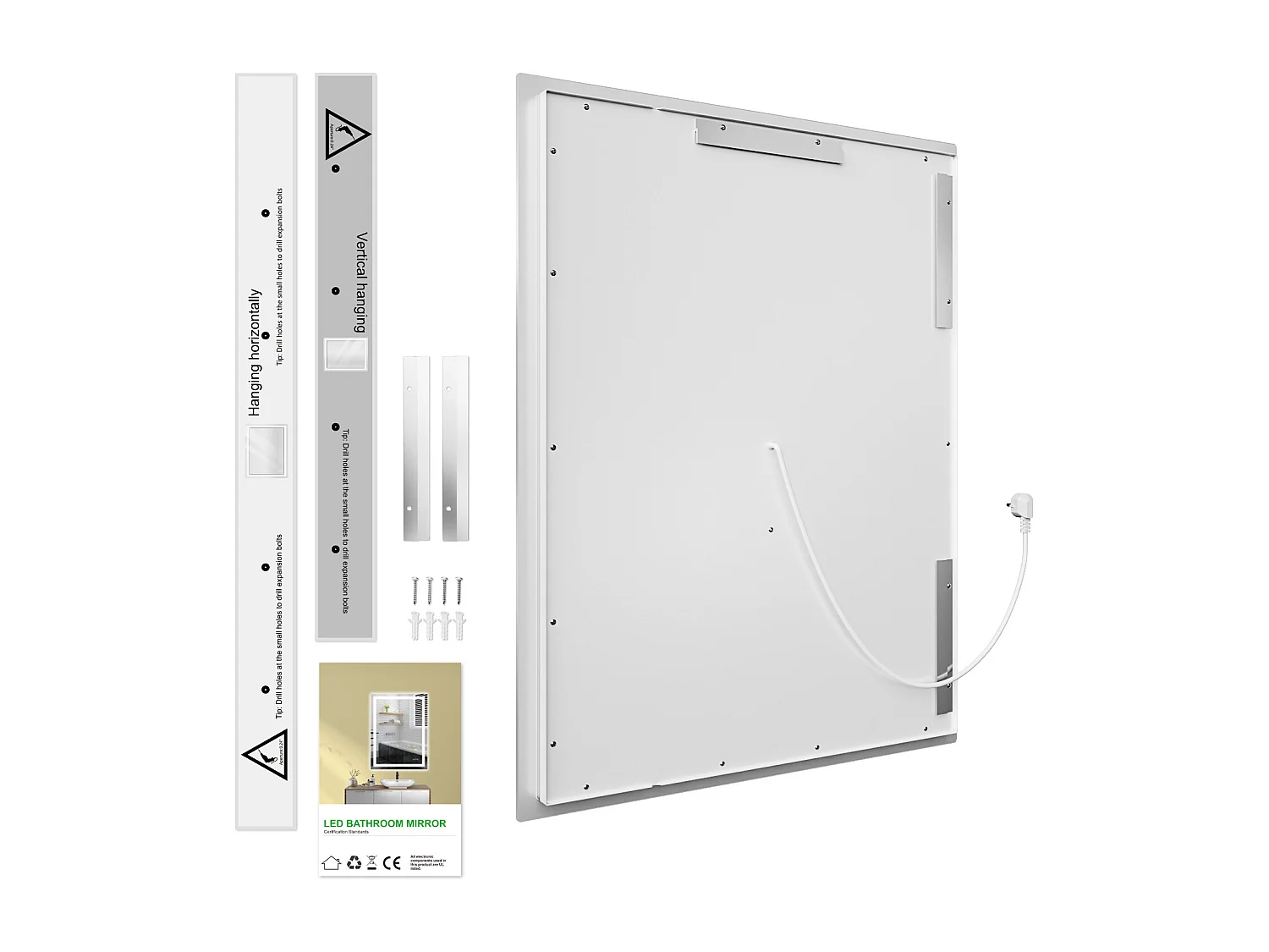 Miroir à capteur LED, Miroir de courtoisie à Induction,éclairage à intensité Variable, IP64, Vertical/Horizontal pour Salle Bain (80x60cm), Argent