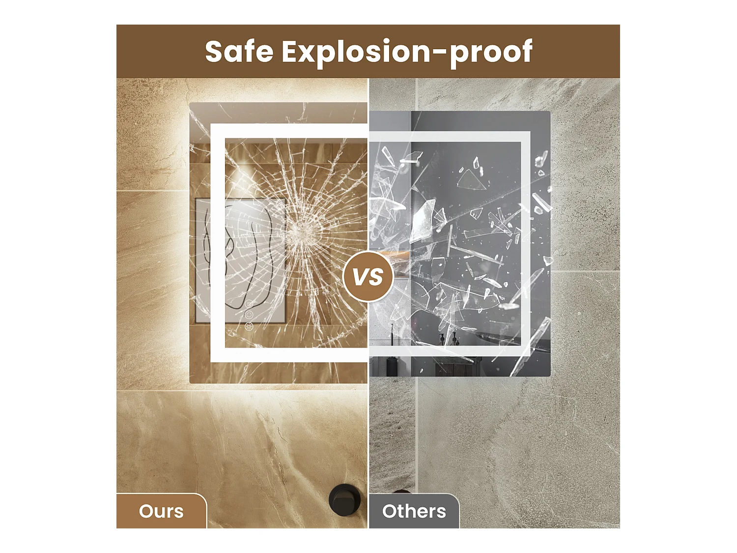 LED Sensorspiegel, Induktions-Kosmetikspiegel, dimmbare Beleuchtung, IP64, vertikal/horizontal für Badezimmer (80x60cm), Silber