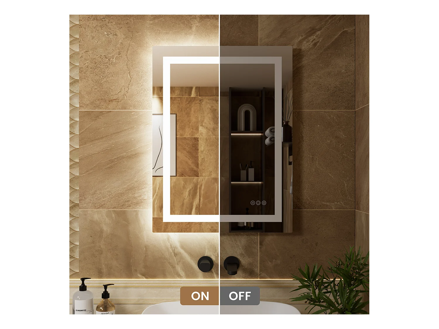 LED Sensorspiegel, Induktions-Kosmetikspiegel, dimmbare Beleuchtung, IP64, vertikal/horizontal für Badezimmer (80x60cm), Silber