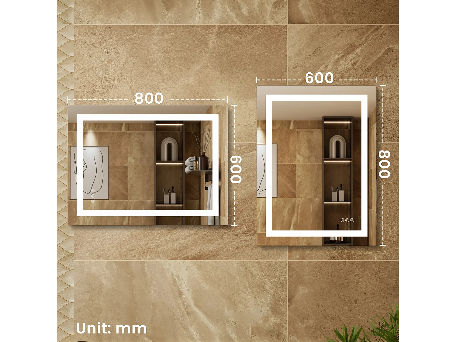 LED-sensorspiegel,Inductieve bijkeukenspiegel,Dimbare verlichting,IP64,Verticaal/Horizontaal voor Badkamer (80x60cm),Zilver