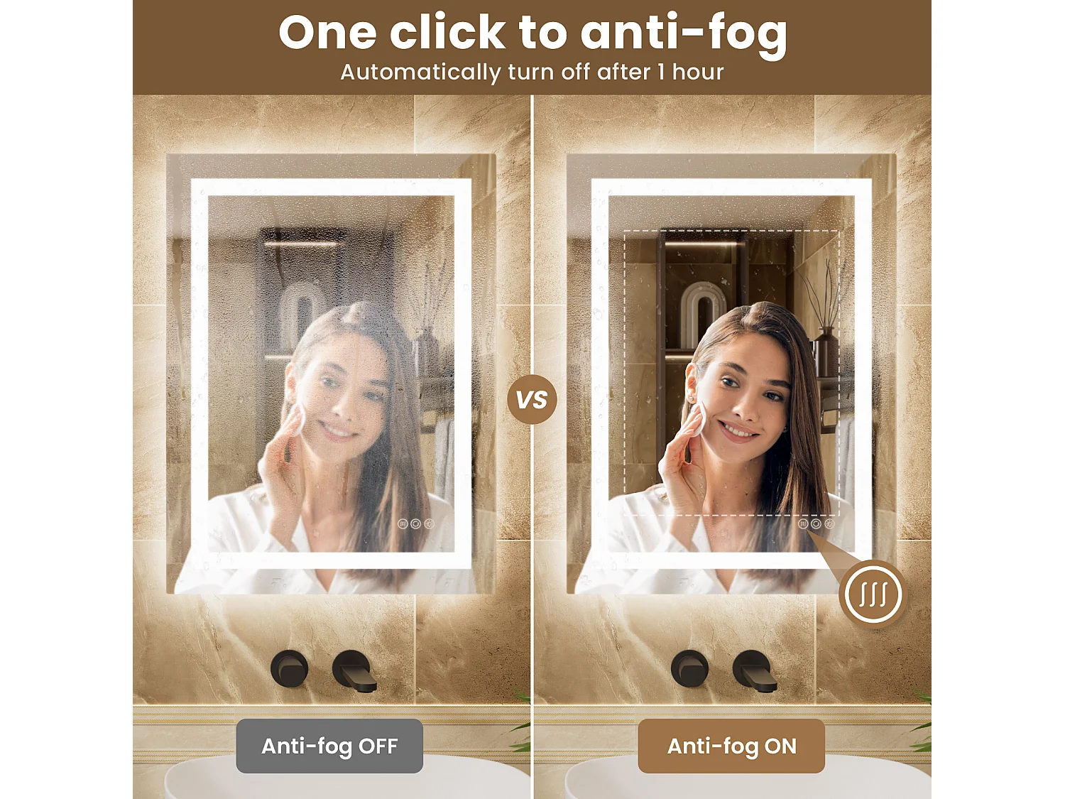 LED-sensorspiegel,Inductieve bijkeukenspiegel,Dimbare verlichting,IP64,Verticaal/Horizontaal voor Badkamer (80x60cm),Zilver