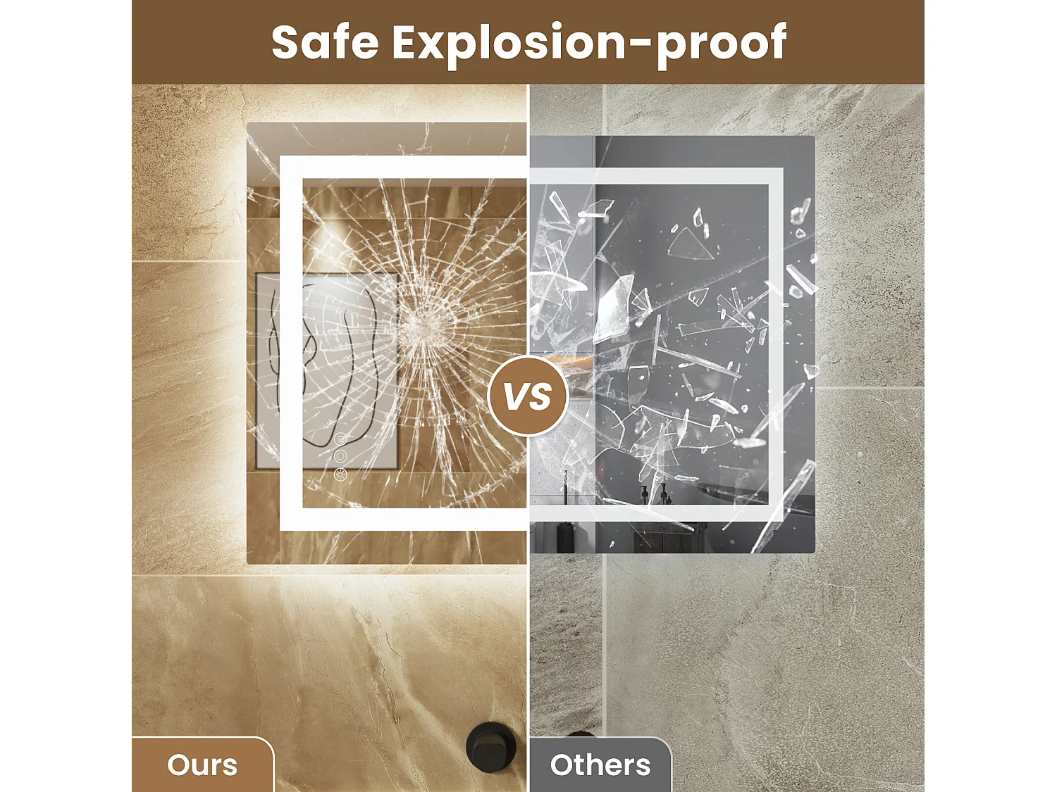 LED-sensorspiegel,Inductieve bijkeukenspiegel,Dimbare verlichting,IP64,Verticaal/Horizontaal voor Badkamer (80x60cm),Zilver