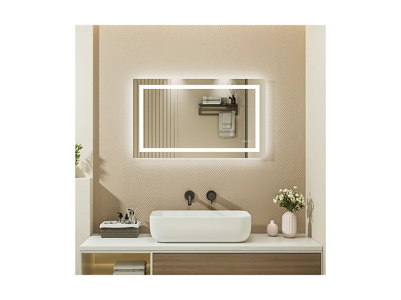 LED-Beleuchtungsspiegel Lupe + Tricolor + Antibeschlag 100x60cm Badezimmer Dimmbar, Memory, Touch