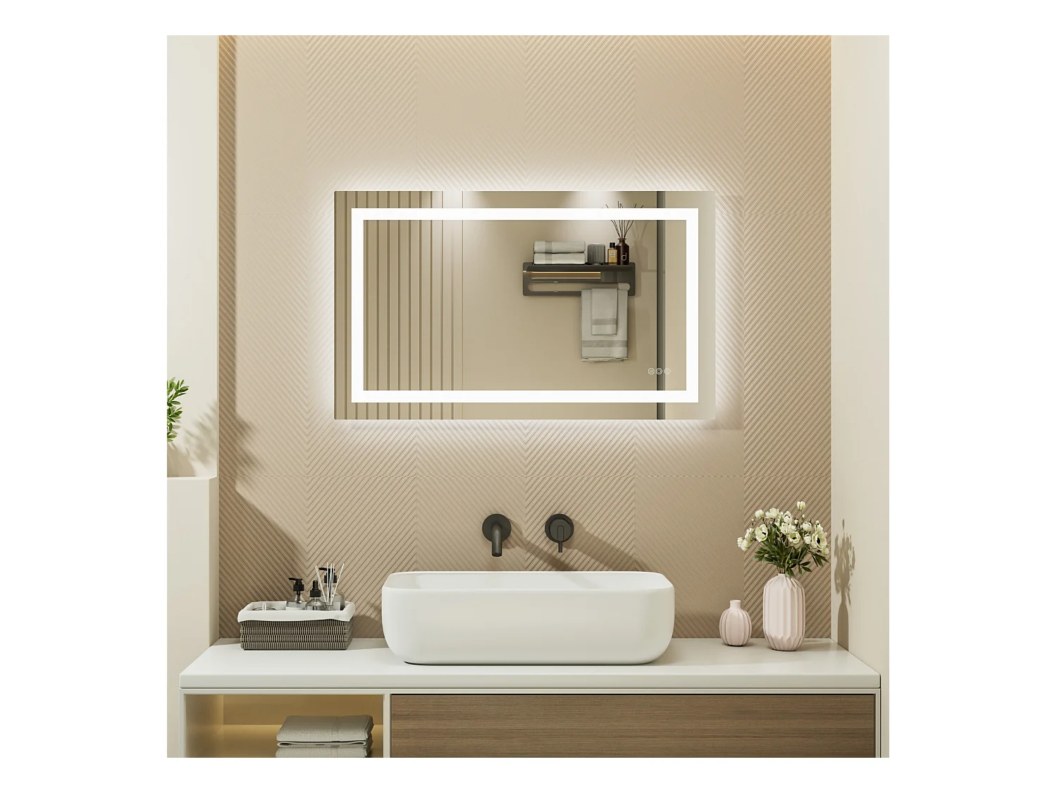 LED Miroir Lumineux Loupe+Tricolore + Anti-buée 100x60cm Salle de Bain Dimmable,Mémoire,Tactile