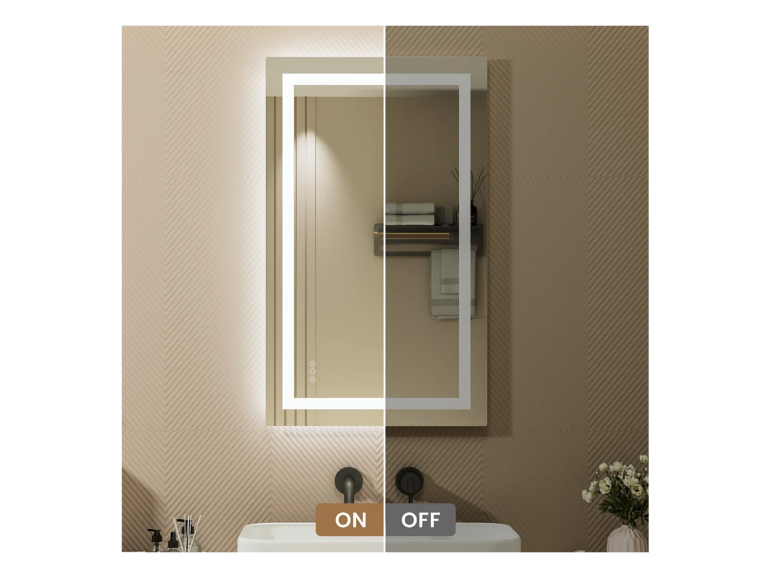 LED-Beleuchtungsspiegel Lupe + Tricolor + Antibeschlag 100x60cm Badezimmer Dimmbar, Memory, Touch