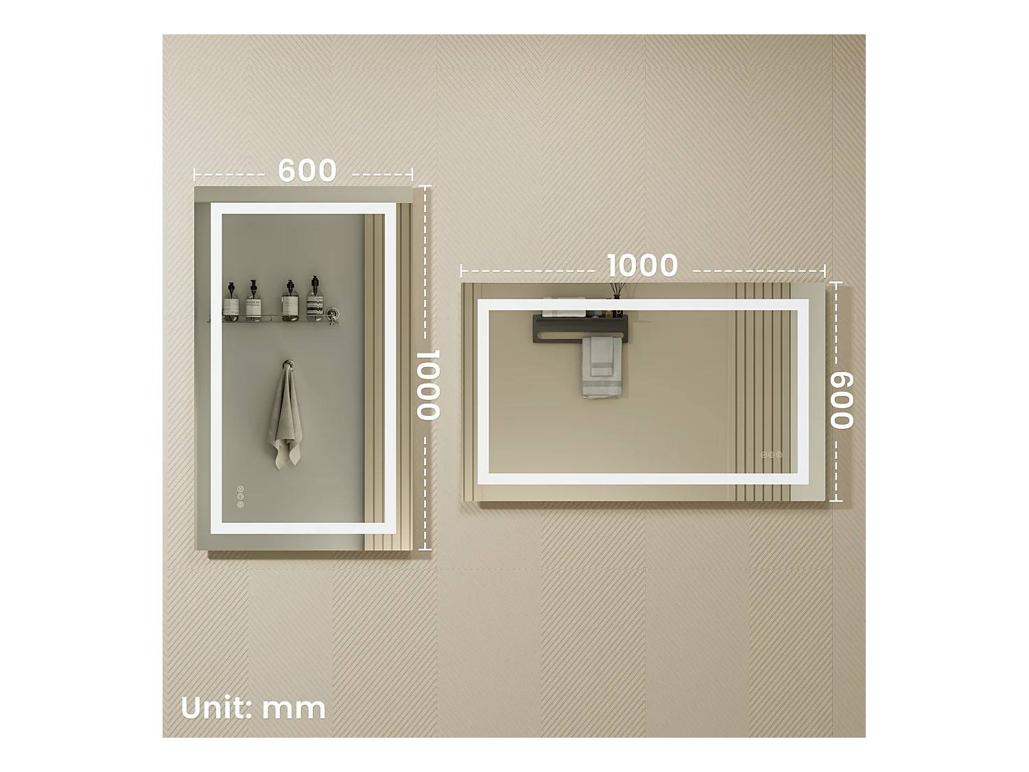 LED-Beleuchtungsspiegel Lupe + Tricolor + Antibeschlag 100x60cm Badezimmer Dimmbar, Memory, Touch