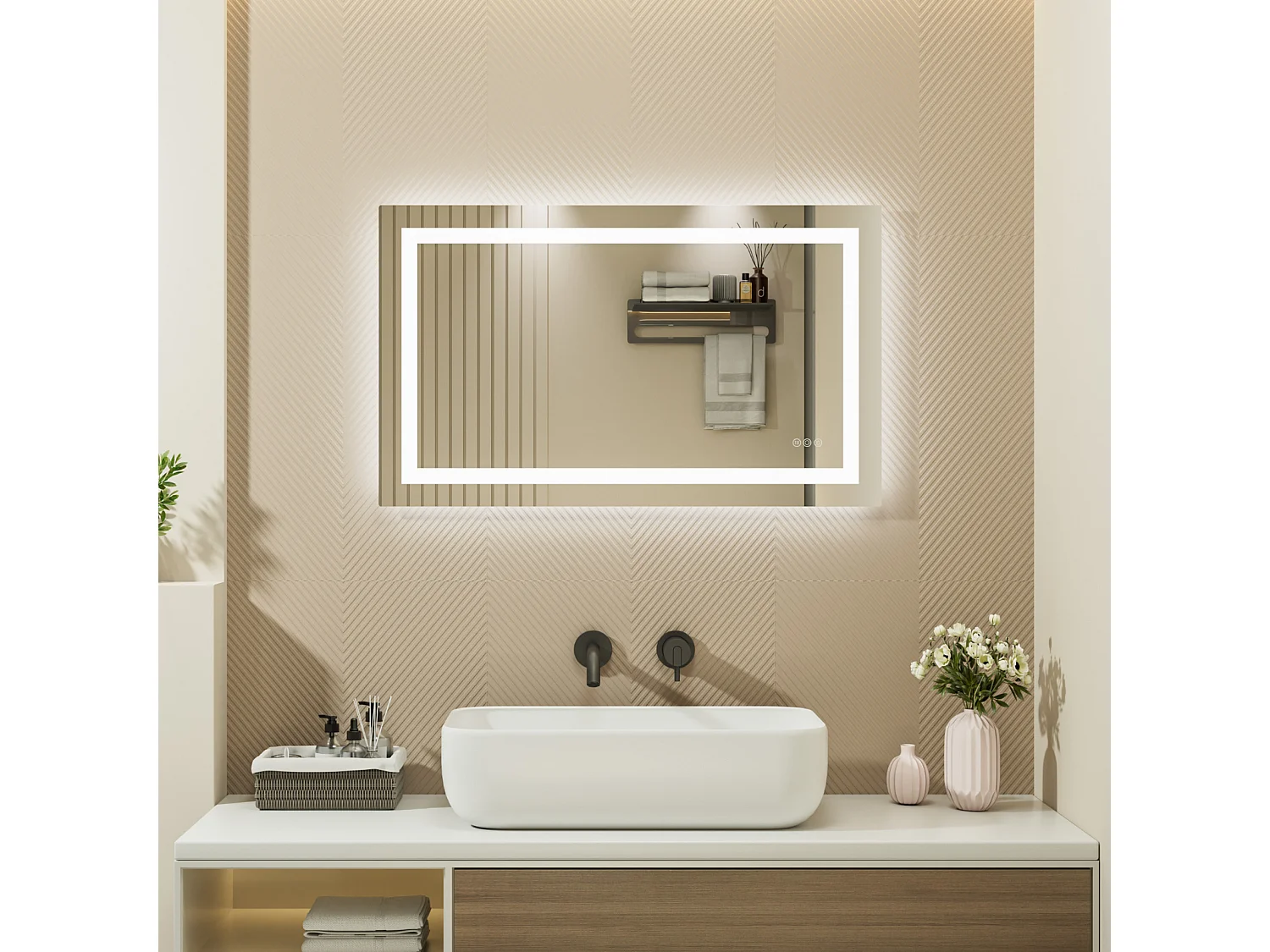 LED Miroir Lumineux Loupe+Tricolore + Anti-buée 100x60cm Salle de Bain Dimmable,Mémoire,Tactile