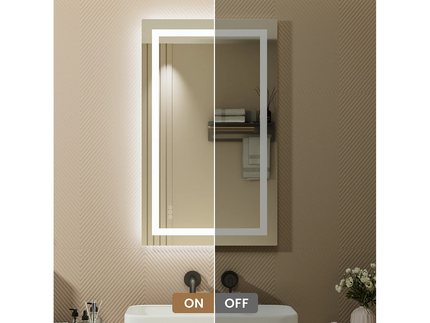 LED Miroir Lumineux Loupe+Tricolore + Anti-buée 100x60cm Salle de Bain Dimmable,Mémoire,Tactile