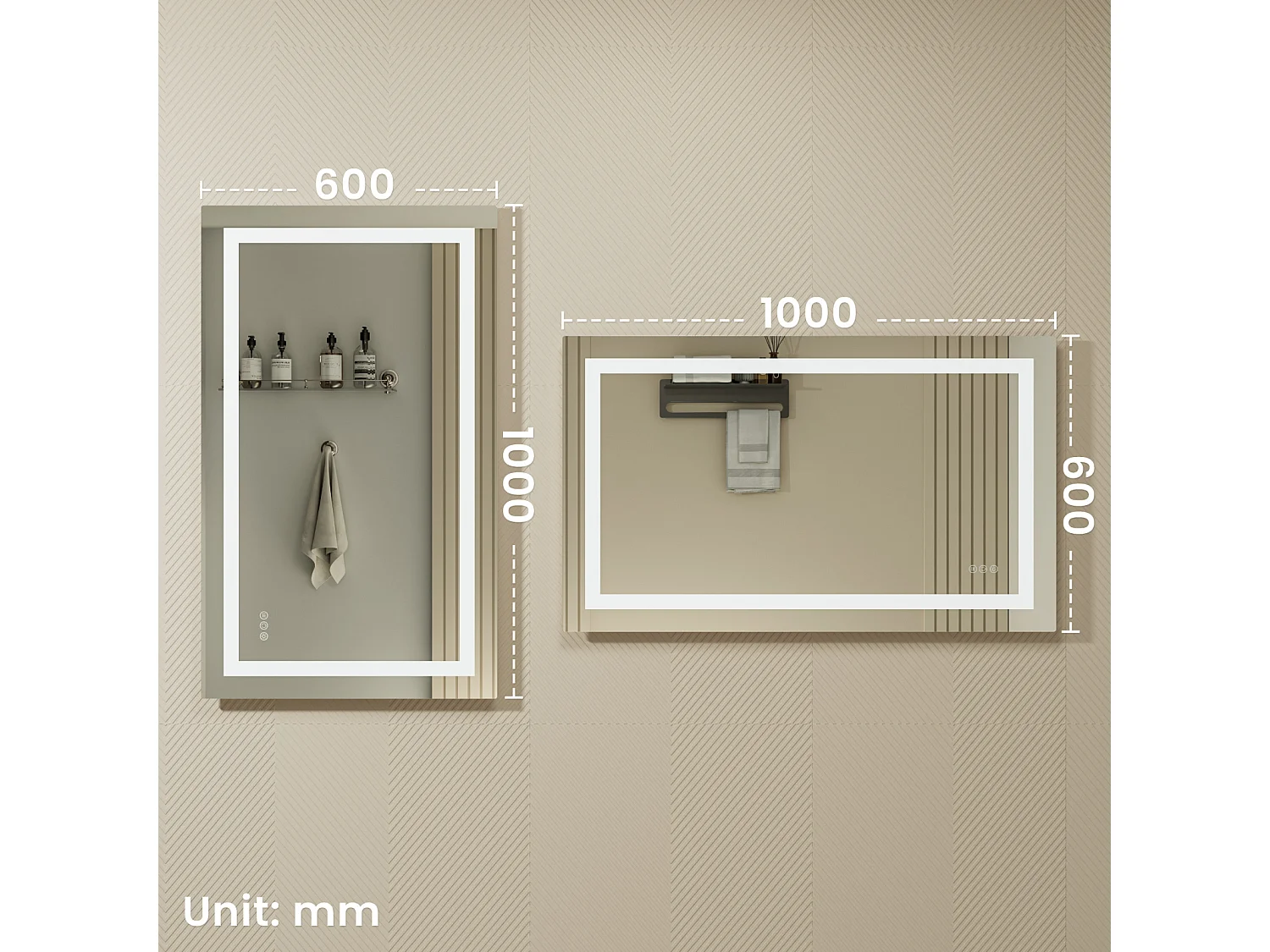 LED Miroir Lumineux Loupe+Tricolore + Anti-buée 100x60cm Salle de Bain Dimmable,Mémoire,Tactile