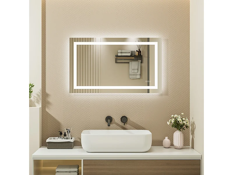 LED Verlichte SpiegelLoep+Driekleurig + Anti-condens 100x60cm Badkamer Dimbaar,Geheugen,Tactiel