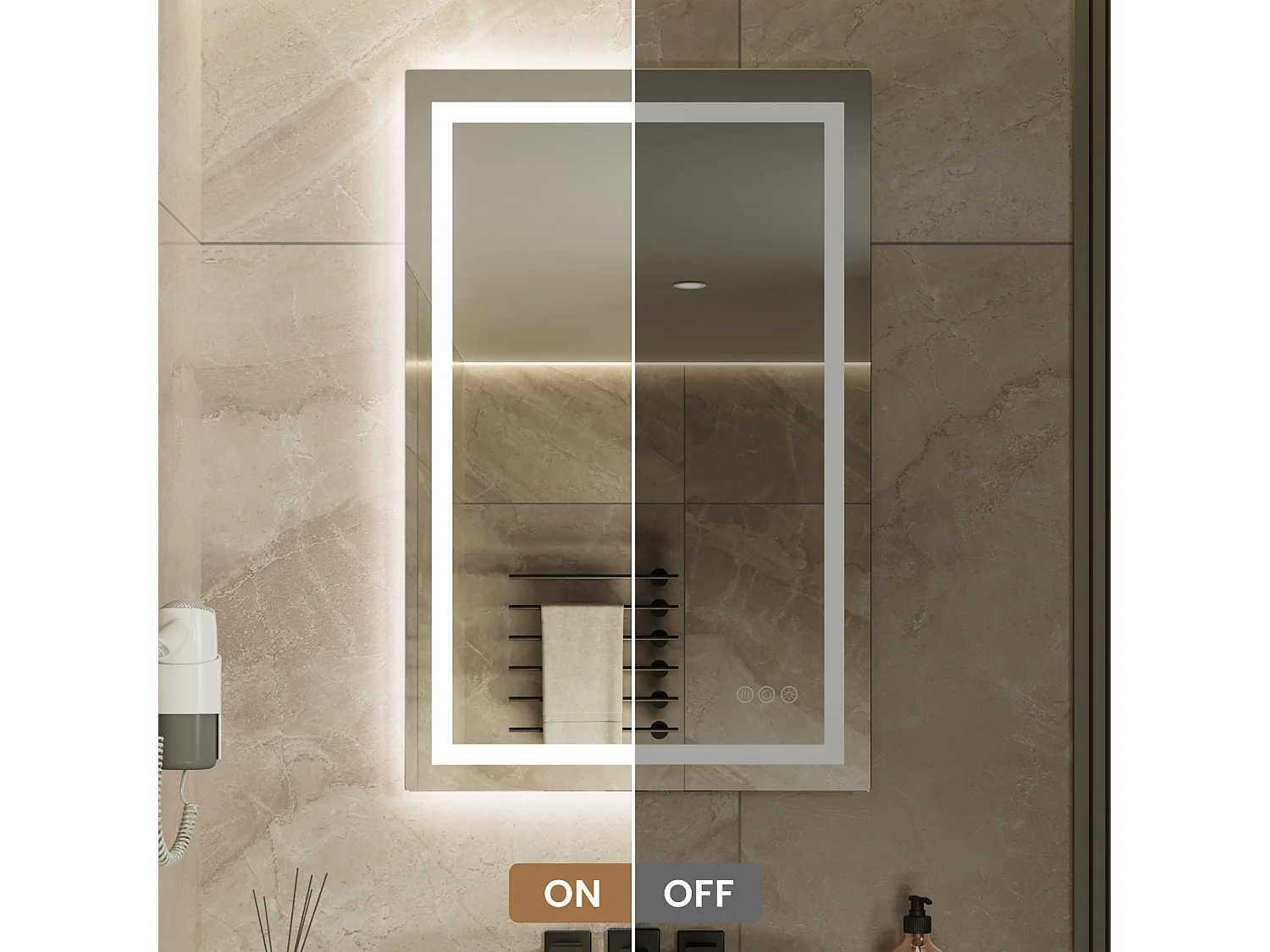 Espejo Iluminado LED Lupa + Tricolor + Antivaho 90x60cm Baño Regulable, Memoria, Táctil