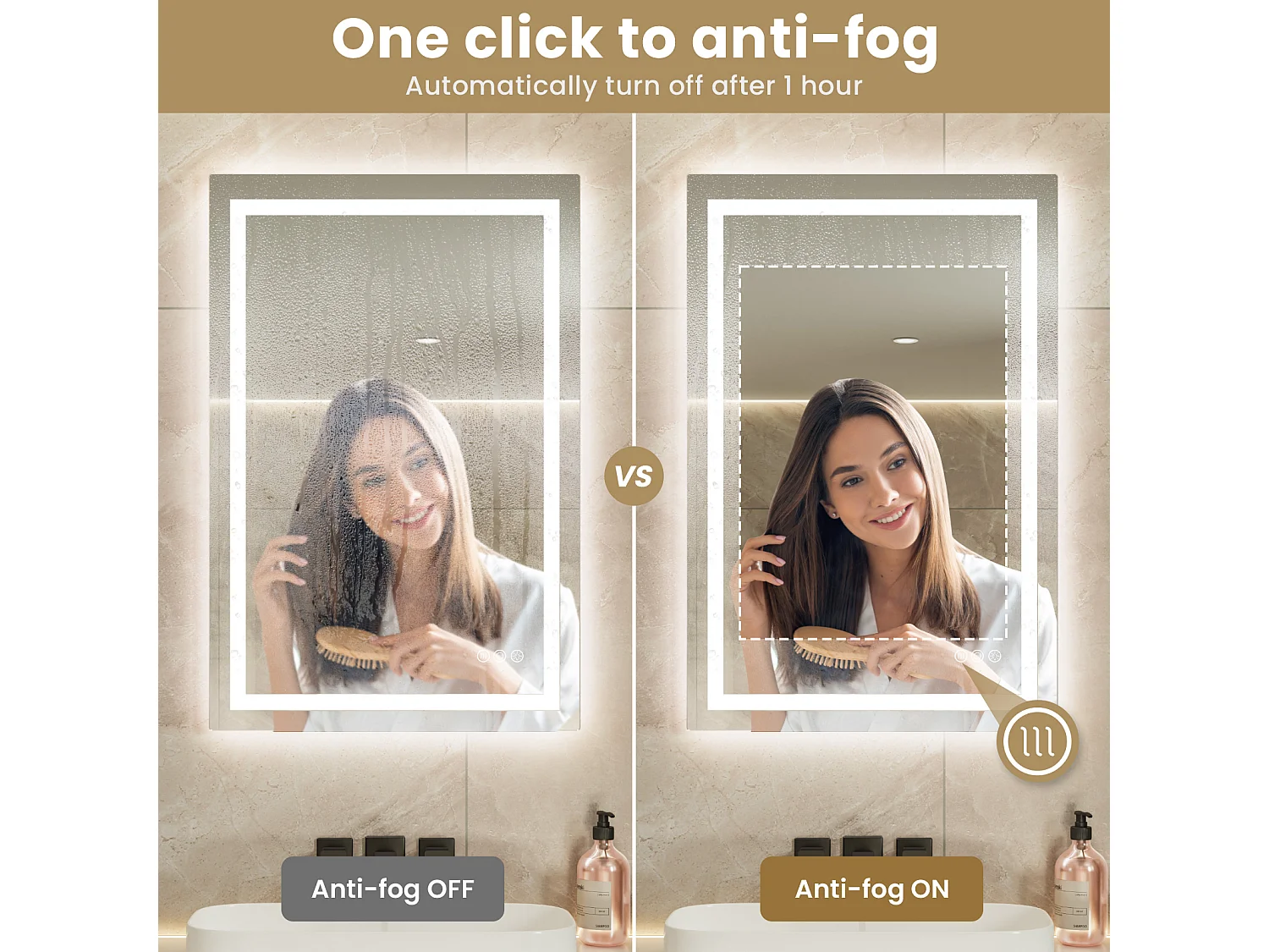 LED Miroir Lumineux Loupe+Tricolore + Anti-buée 90x60cm Salle de Bain Dimmable,Mémoire,Tactile