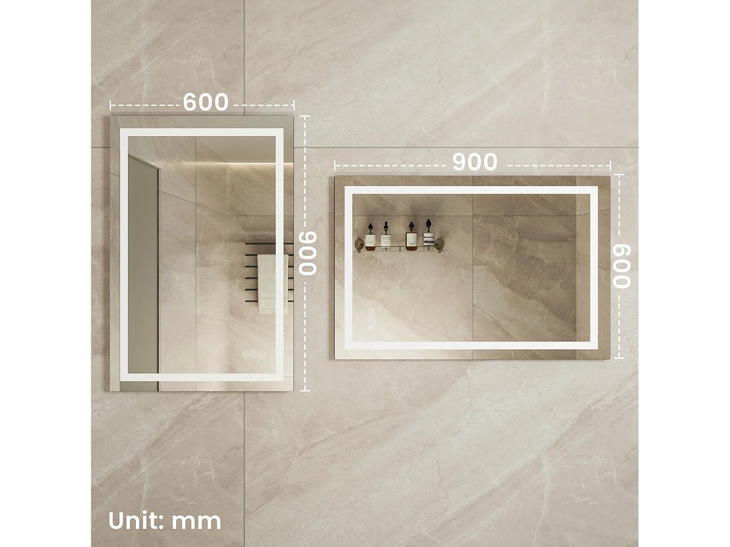 LED Spiegel LichtMineux +Driekleur + Anti-condens 90x60cm Badkamer Dimbaar,Geheugen,Tactiel