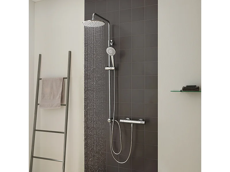 Colonna doccia Sistema doccia cromato senza rubinetteria, Set doccia con getto tondo e doccetta a 3 funzioni, Regolabile in altezza