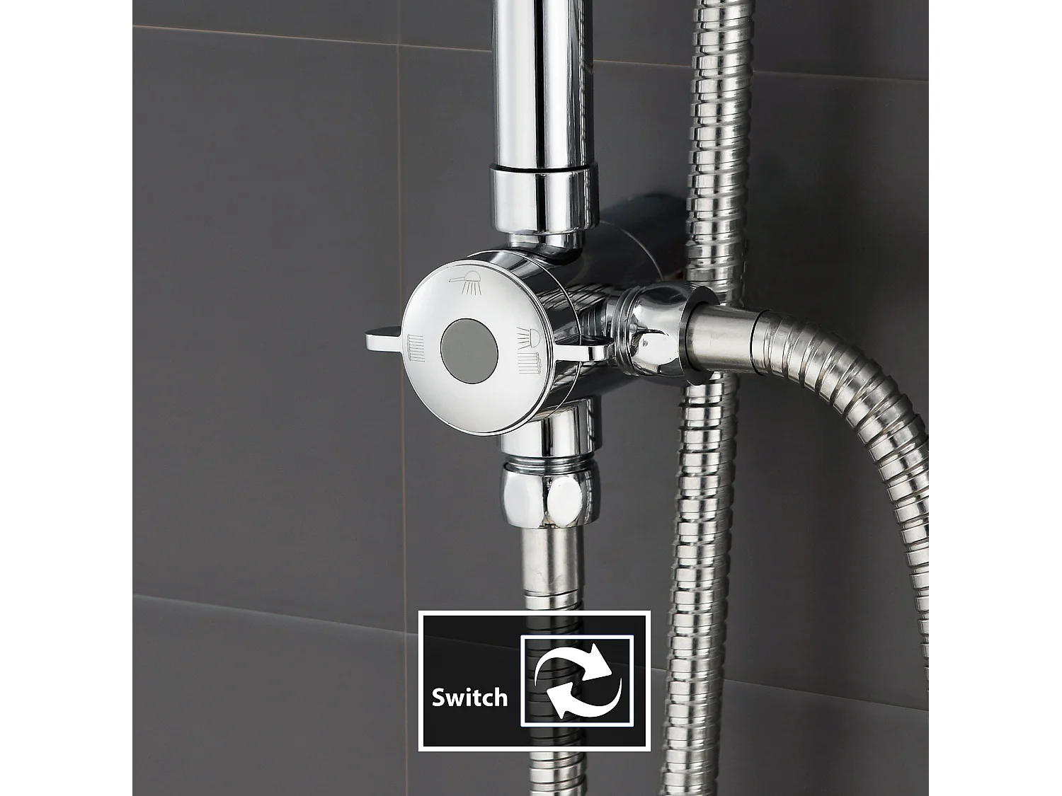 Colonna doccia Sistema doccia cromato senza rubinetteria, Set doccia con getto tondo e doccetta a 3 funzioni, Regolabile in altezza