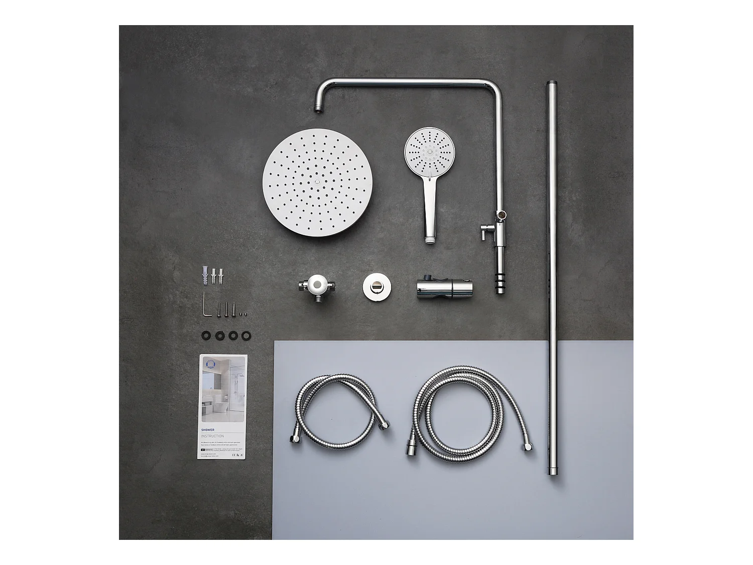 Colonna doccia Sistema doccia cromato senza rubinetteria, Set doccia con getto tondo e doccetta a 3 funzioni, Regolabile in altezza