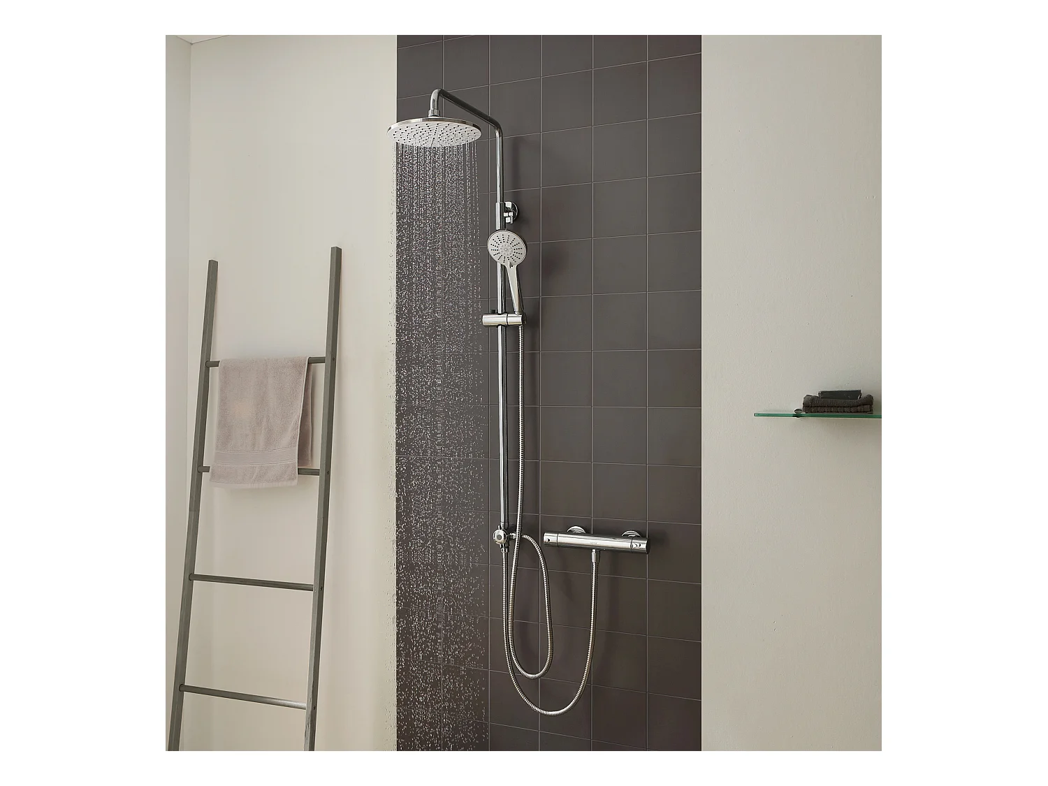 Colonne de Douche Système de Douche Chrome sans Robinetterie, Ensemble de Douche avec Jet rond et Douchette à main 3 modes, Réglable en Hauteur