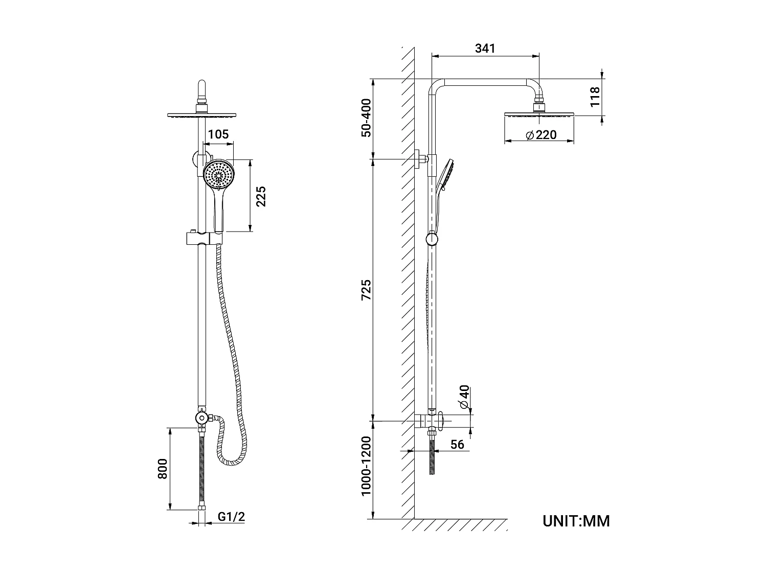 CECIPA MAX Sistema de Ducha Columna de Ducha en Cascada Cromada con Alcachofa de Mano de 3 Funciones Juego de Ducha de Acero Inoxidable (Sin Grifos)