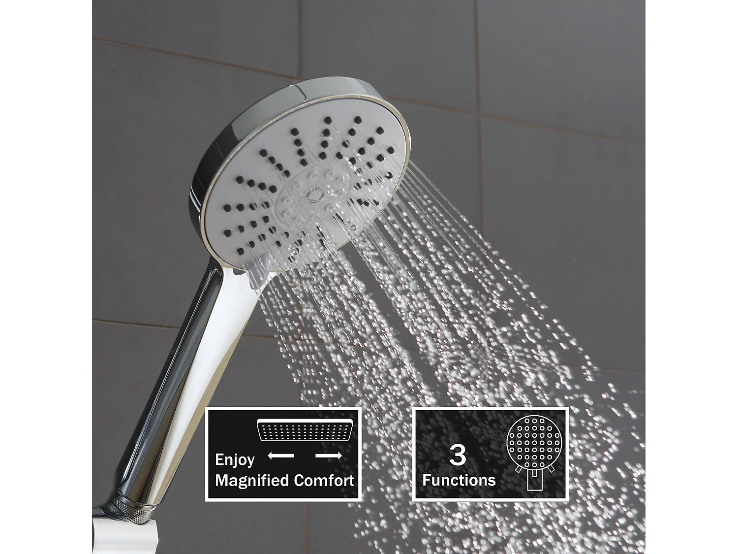 CECIPA MAX Sistema de Ducha Columna de Ducha en Cascada Cromada con Alcachofa de Mano de 3 Funciones Juego de Ducha de Acero Inoxidable (Sin Grifos)