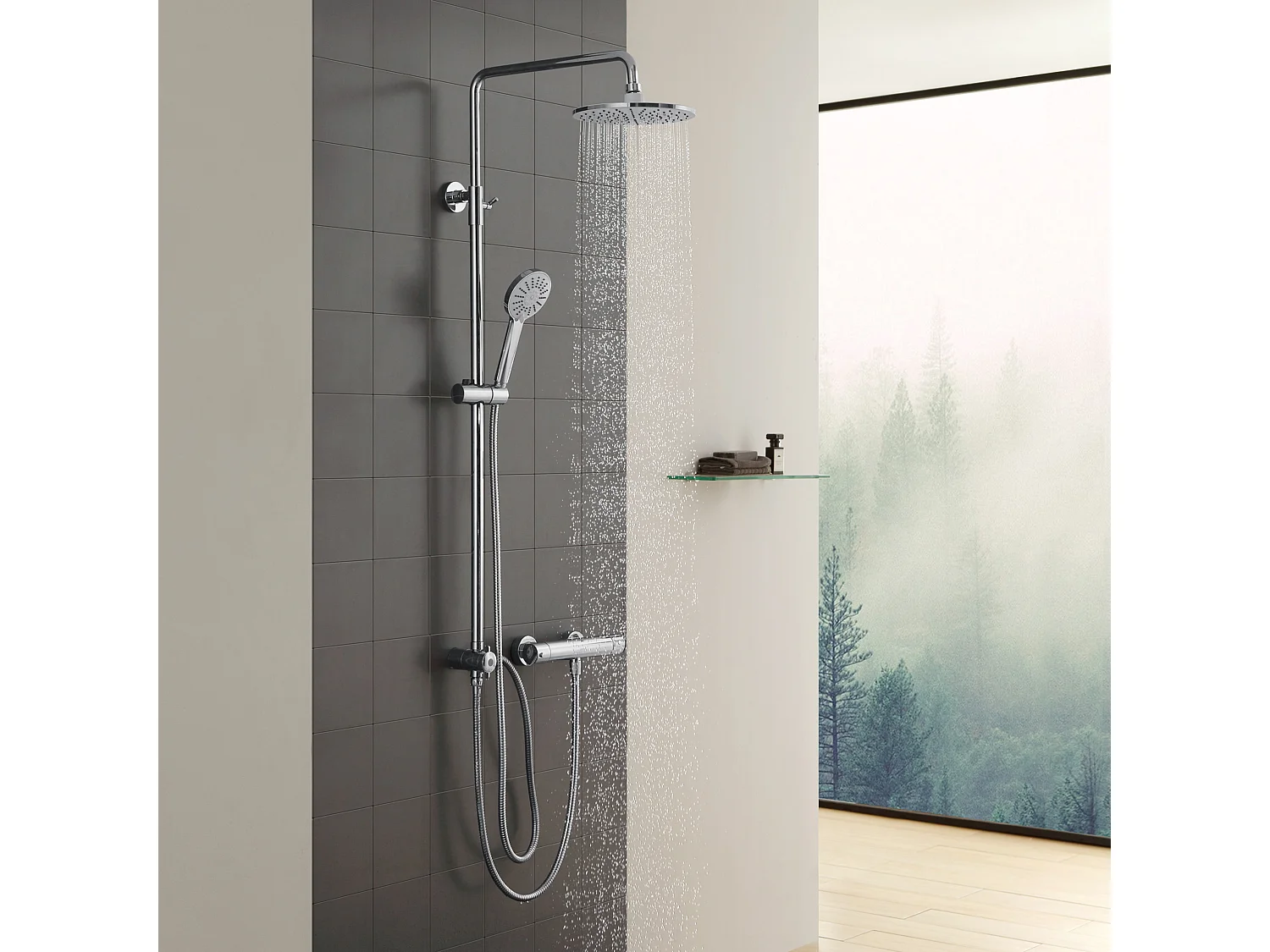 CECIPA MAX Sistema de Ducha Columna de Ducha en Cascada Cromada con Alcachofa de Mano de 3 Funciones Juego de Ducha de Acero Inoxidable (Sin Grifos)