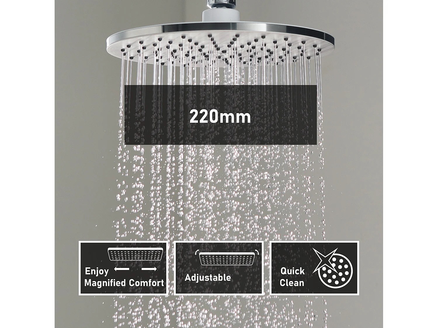 CECIPA MAX Système de Douche Chrome Colonne de Douche Cascade avec Douchette 3 Fonctions Ensemble de Douche en acier inoxydable (sans Robinetterie)