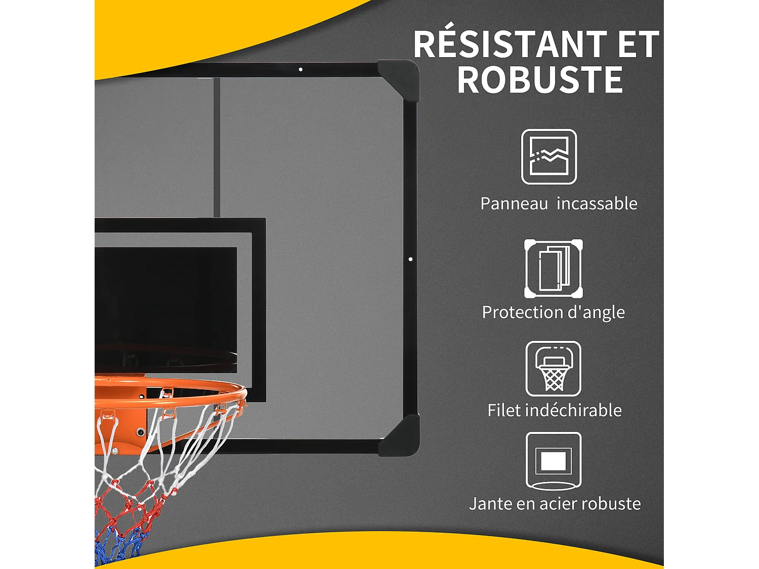 Panier de basketball mural - kit d'installation inclus - acier polycarbonate noir transparent