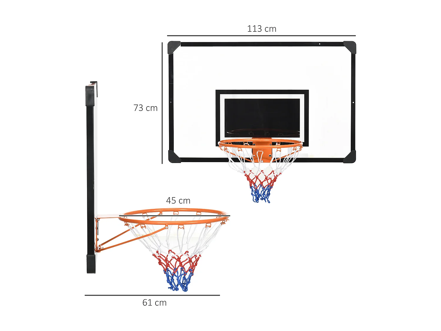 Panier de basketball mural - kit d'installation inclus - acier polycarbonate noir transparent