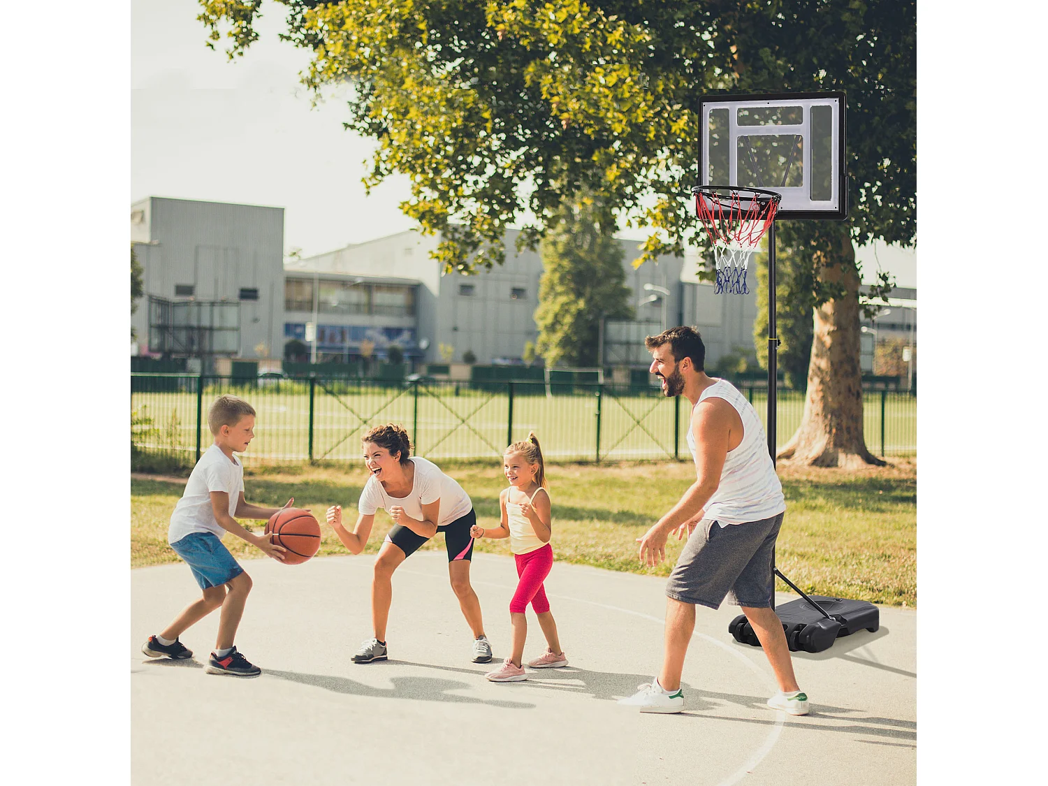 Panier de basketball sur pied - H. réglable 203-258 cm - roulettes, base de lestage - noir