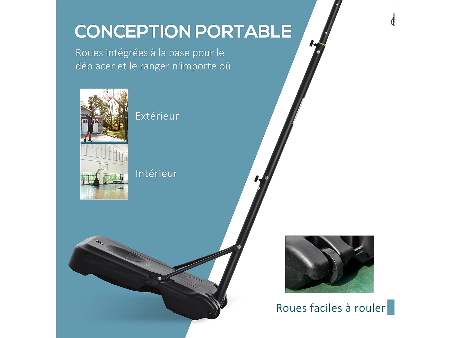 Panier de basketball sur pied - H. réglable 203-258 cm - roulettes, base de lestage - noir