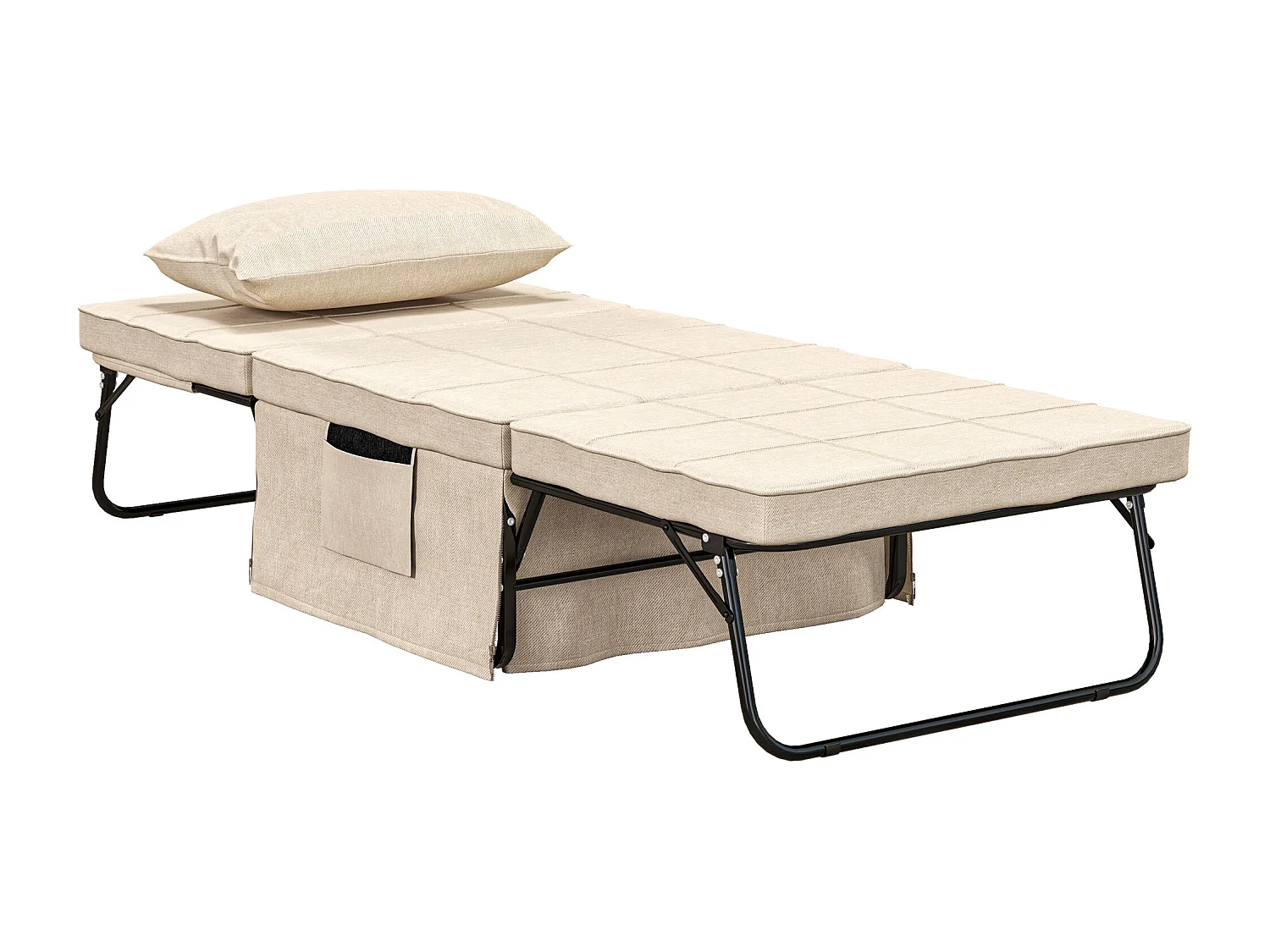 Fauteuil chauffeuse lit convertible chaise longue et pouf 4 en 1 avec dossier inclinable 5 positions 1 place - coussin et pochette rangement inclus - beige