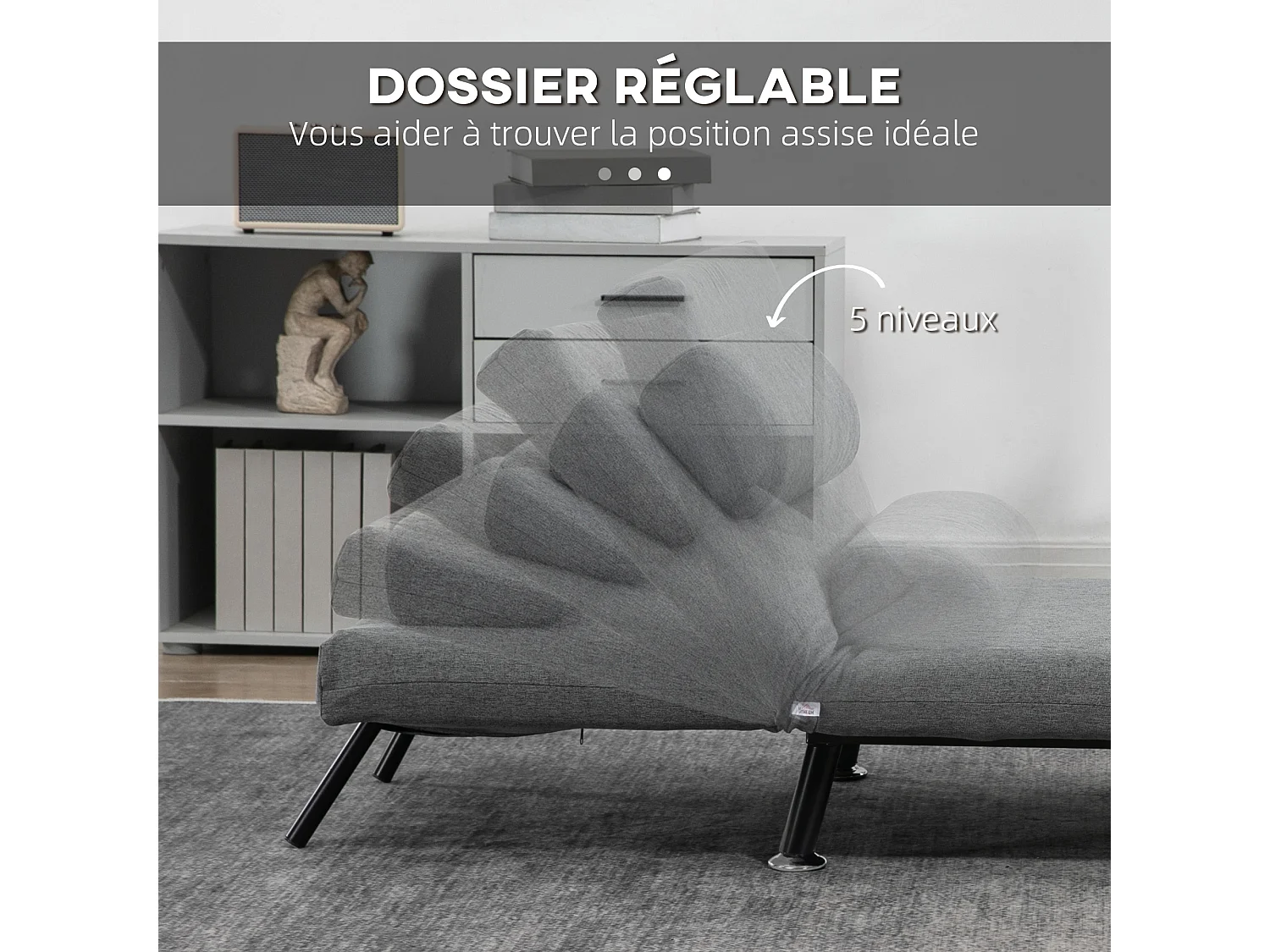 Fauteuil convertible 3 en 1 chauffeuse lit avec coussin gris