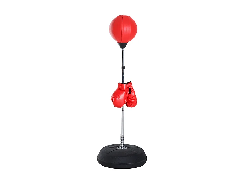 Punching ball sur pied réglable en hauteur 126-144 cm avec gants, pompe et base de lestage rouge