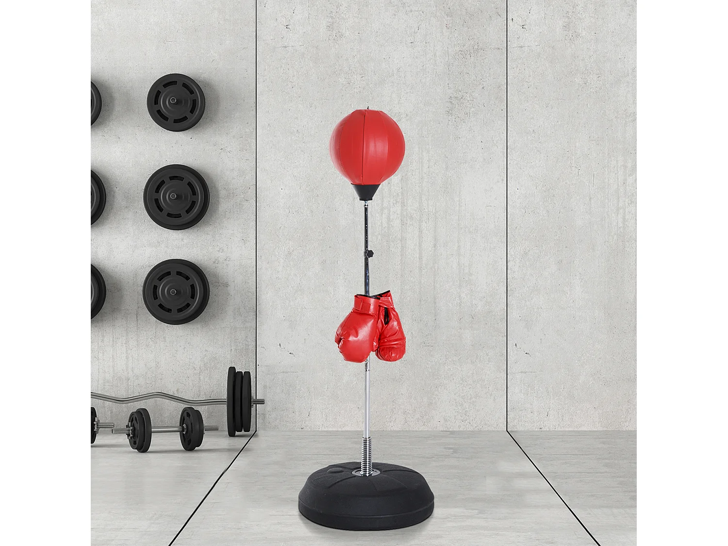 Punching ball sur pied réglable en hauteur 126-144 cm avec gants, pompe et base de lestage rouge