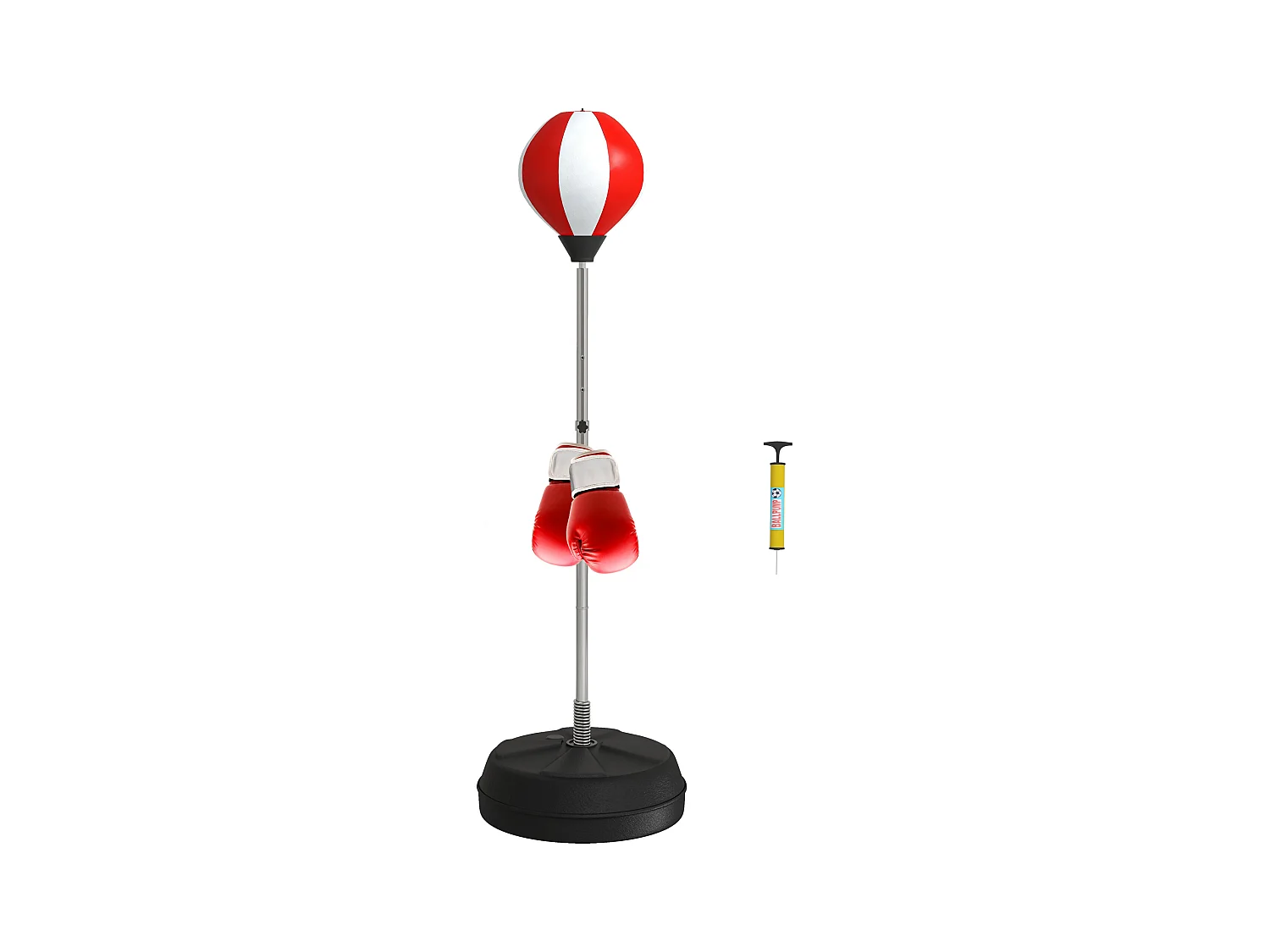 Punching ball sur pied réglable en hauteur 126-144 cm avec gants, pompe et base de lestage rouge blanc