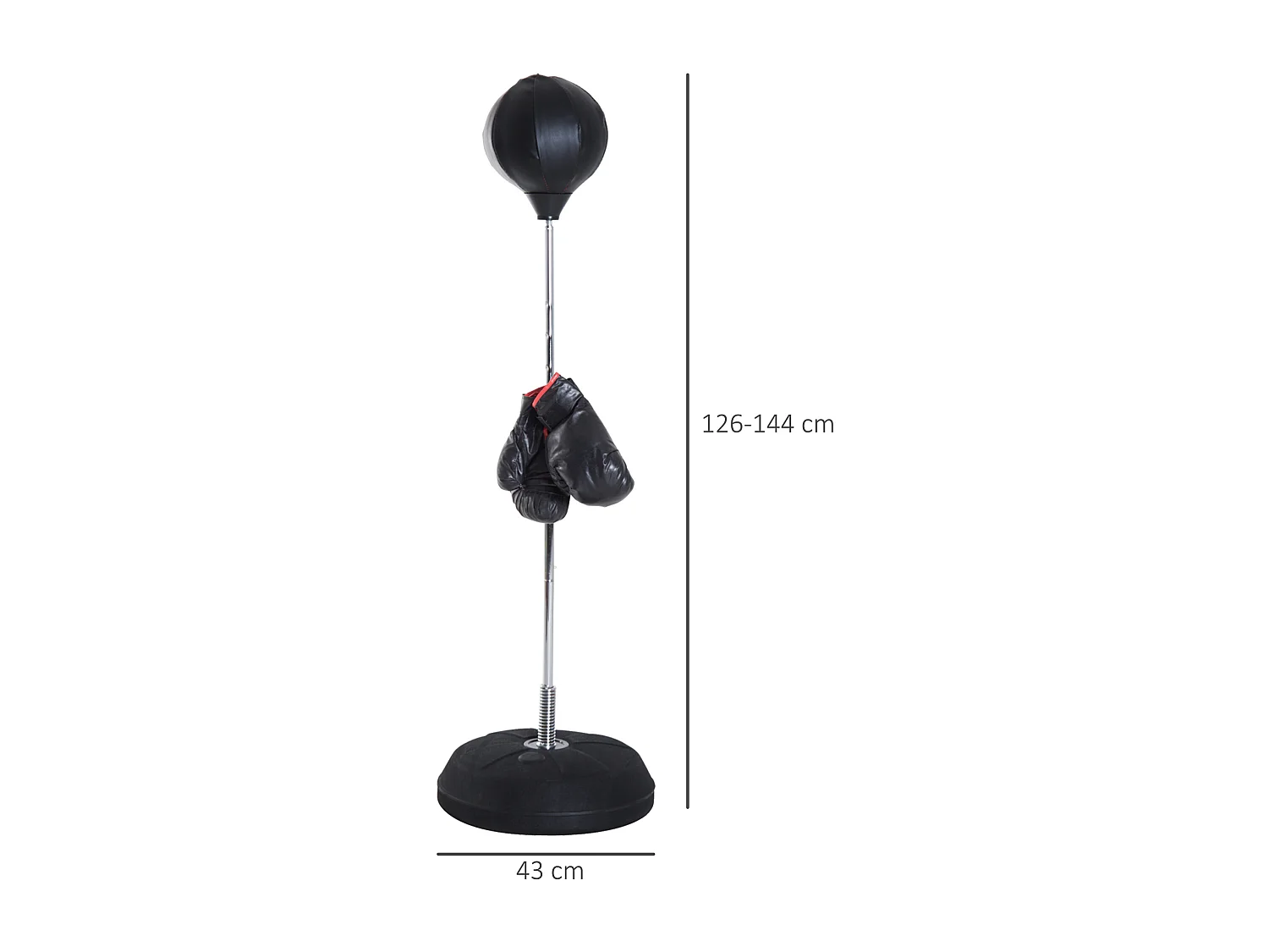 Punching ball sur pied réglable en hauteur 126-144 cm avec gants, pompe et base de lestage noir