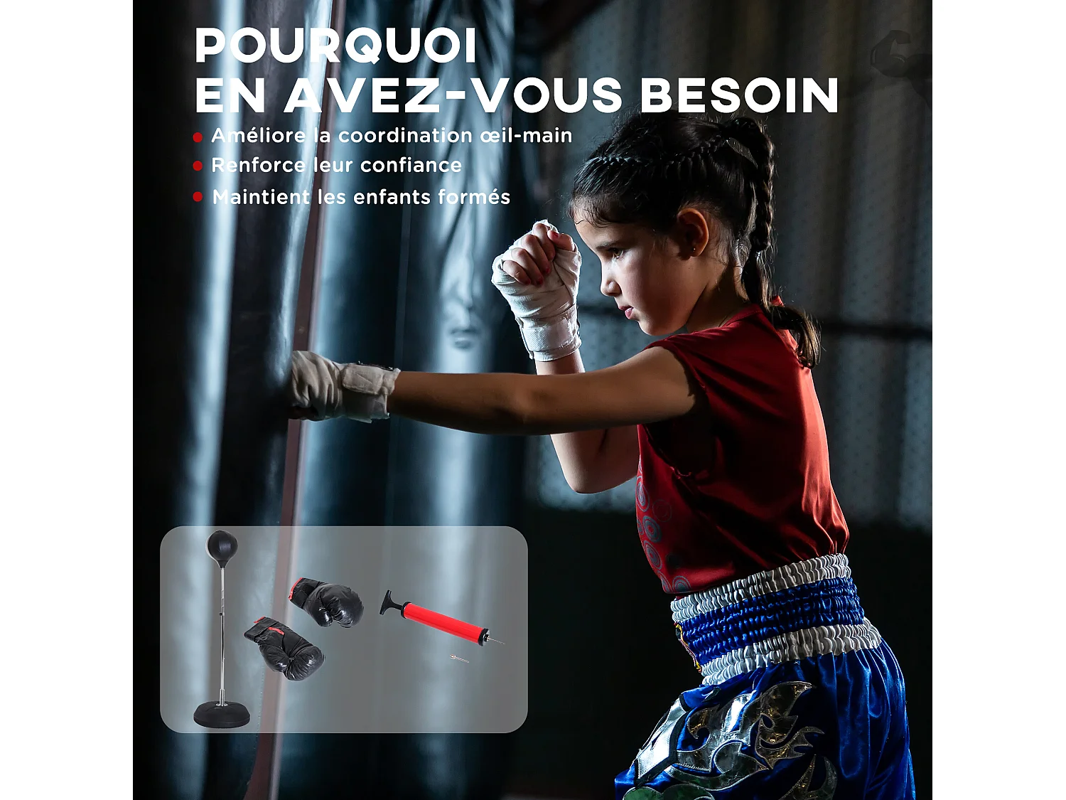 Punching ball sur pied réglable en hauteur 126-144 cm avec gants, pompe et base de lestage noir