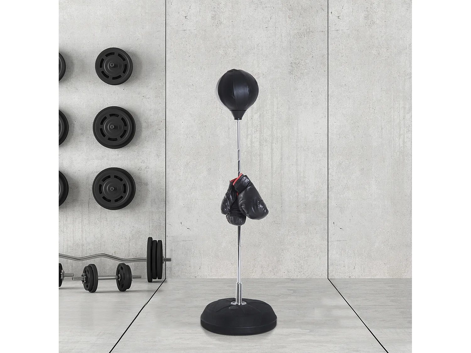 Punching ball sur pied réglable en hauteur 126-144 cm avec gants, pompe et base de lestage noir