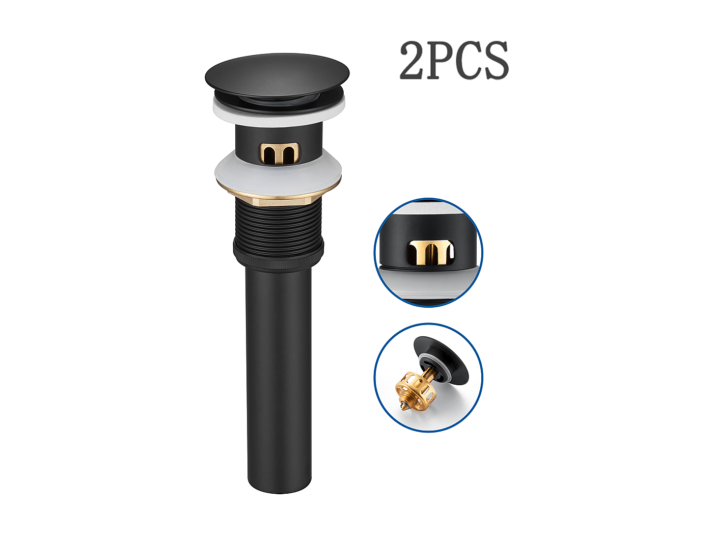 Bonde De Lavabo Avec Trop-plein Noir - Mécanisme Click-clack, Filetage G 1¼, Installation Facile Sans Outil