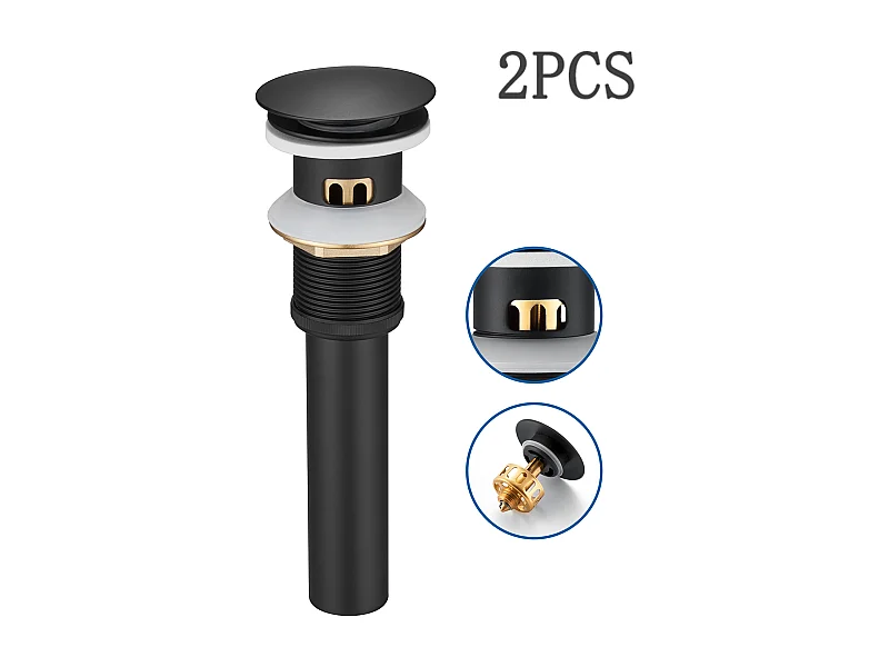 Auralum max 2pcs Bonde de Lavabo avec Trop Plein,Bonde de Lavabo Pop Up Valve,Bonde de Lavabo avec Panier à Crépine pour Salle de Bain,Noir