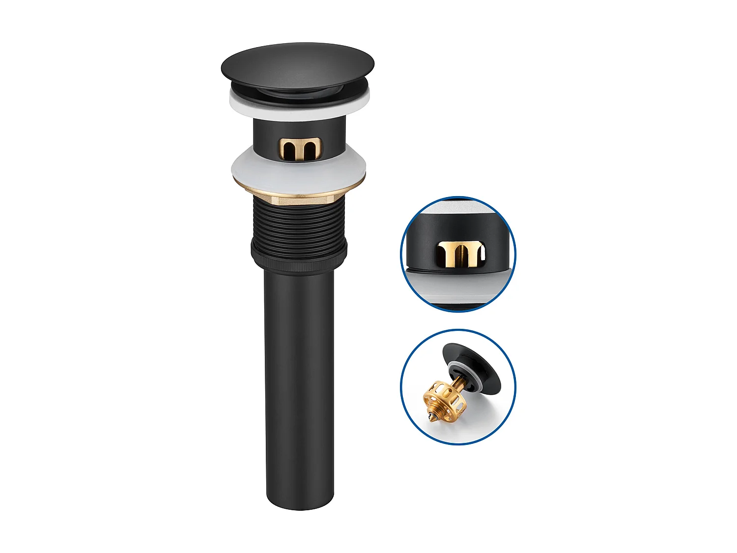Auralum max Bonde Pop Up avec Trop-Plein,Noir,Universal Lavabo Bouchon de Vidange avec Panier à Crépine,Laiton Anti-Colmatage Vidage Salle de Bain