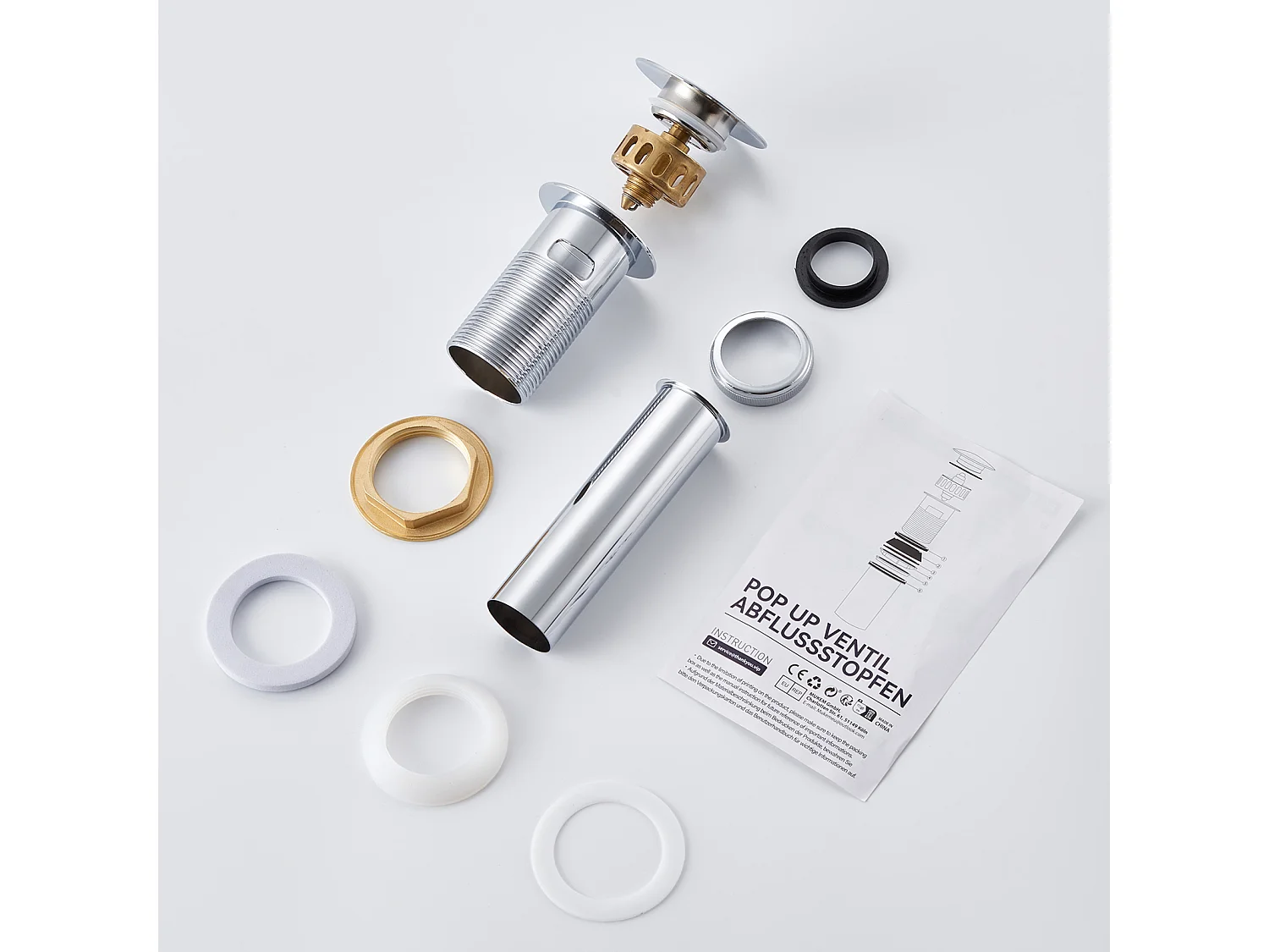 Auralum max 2 Stück Spülbeckenablauf mit Überlauf, Spülbeckenablauf Pop-Up-Ventil, Spülbeckenablauf mit Siebkorb für Badezimmer, Chrom