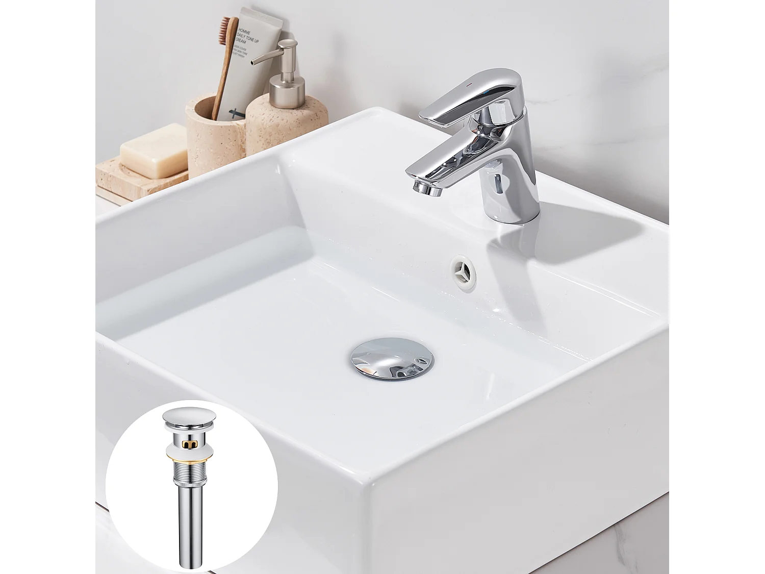 Auralum max 2pcs Bonde de Lavabo avec Trop Plein,Bonde de Lavabo Pop Up Valve,Bonde de Lavabo avec Panier à Crépine pour Salle de Bain,Chromé