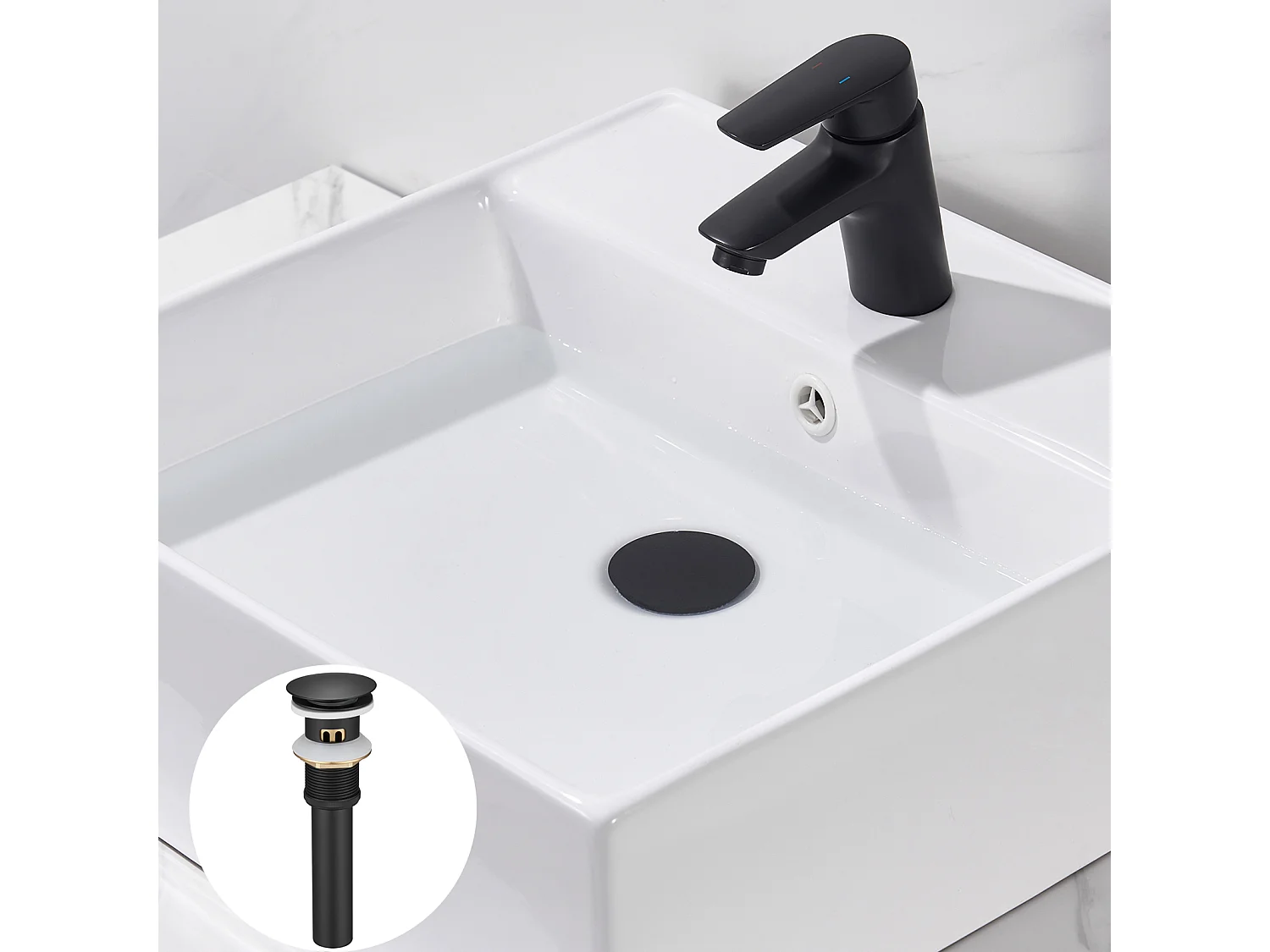 Auralum max  Bonde de Lavabo avec Trop Plein,Bonde de Lavabo Pop Up Valve,Bonde de Lavabo avec Panier à Crépine pour Salle de Bain,Noir