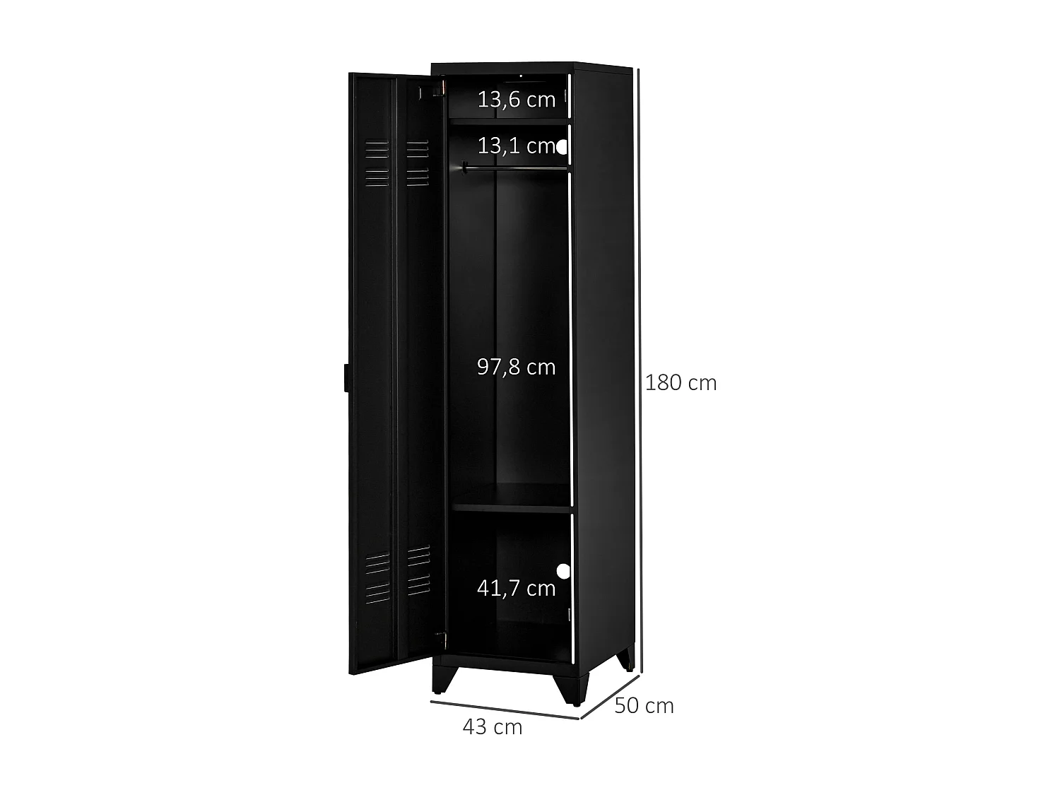 Armoire vestiaire métal design industriel - barre penderie, 3 étagères - dim. 43L x 50l x 180H cm - métal noir