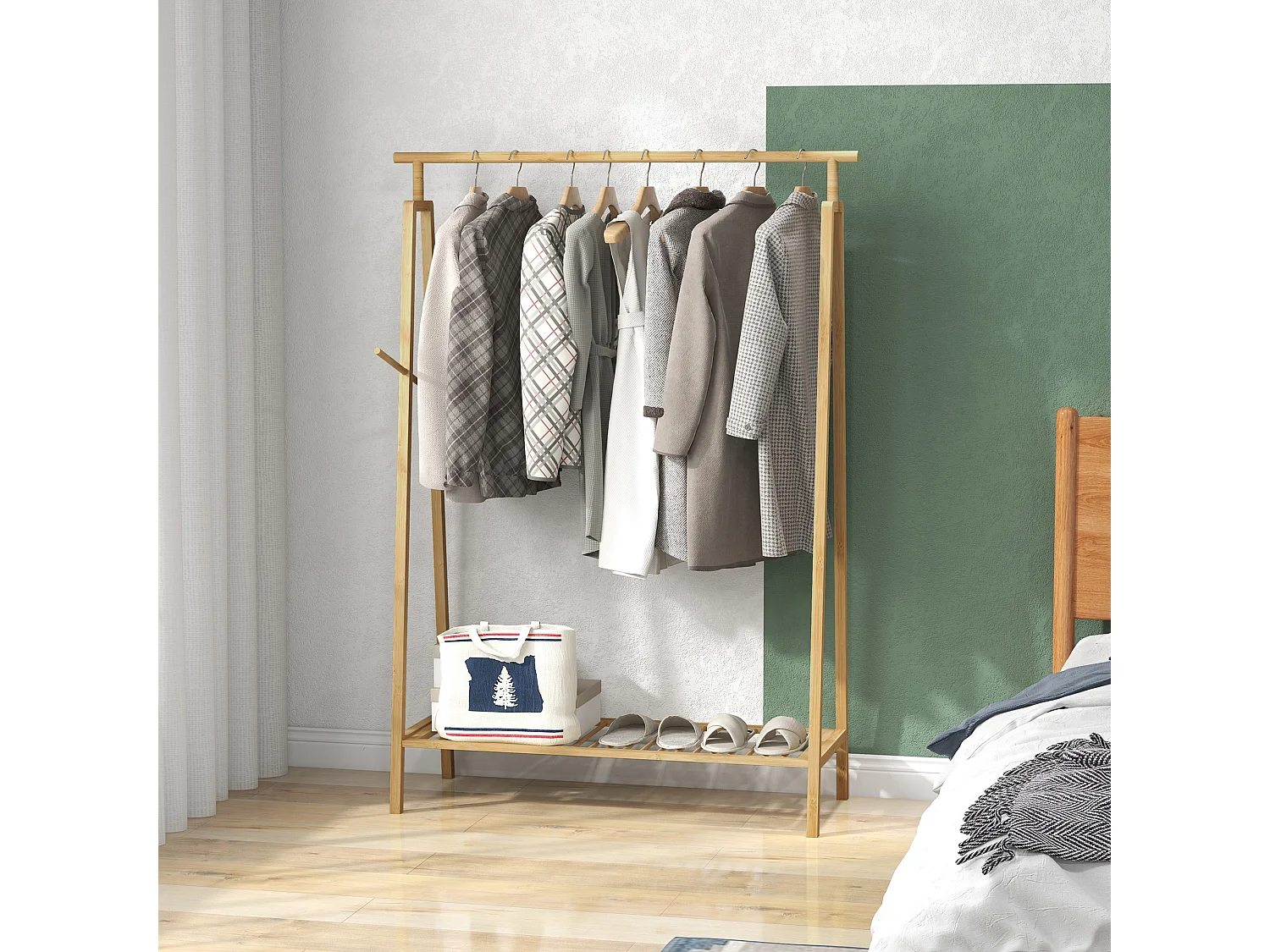 Portant pour vêtement en bambou - penderie avec étagère à chaussures