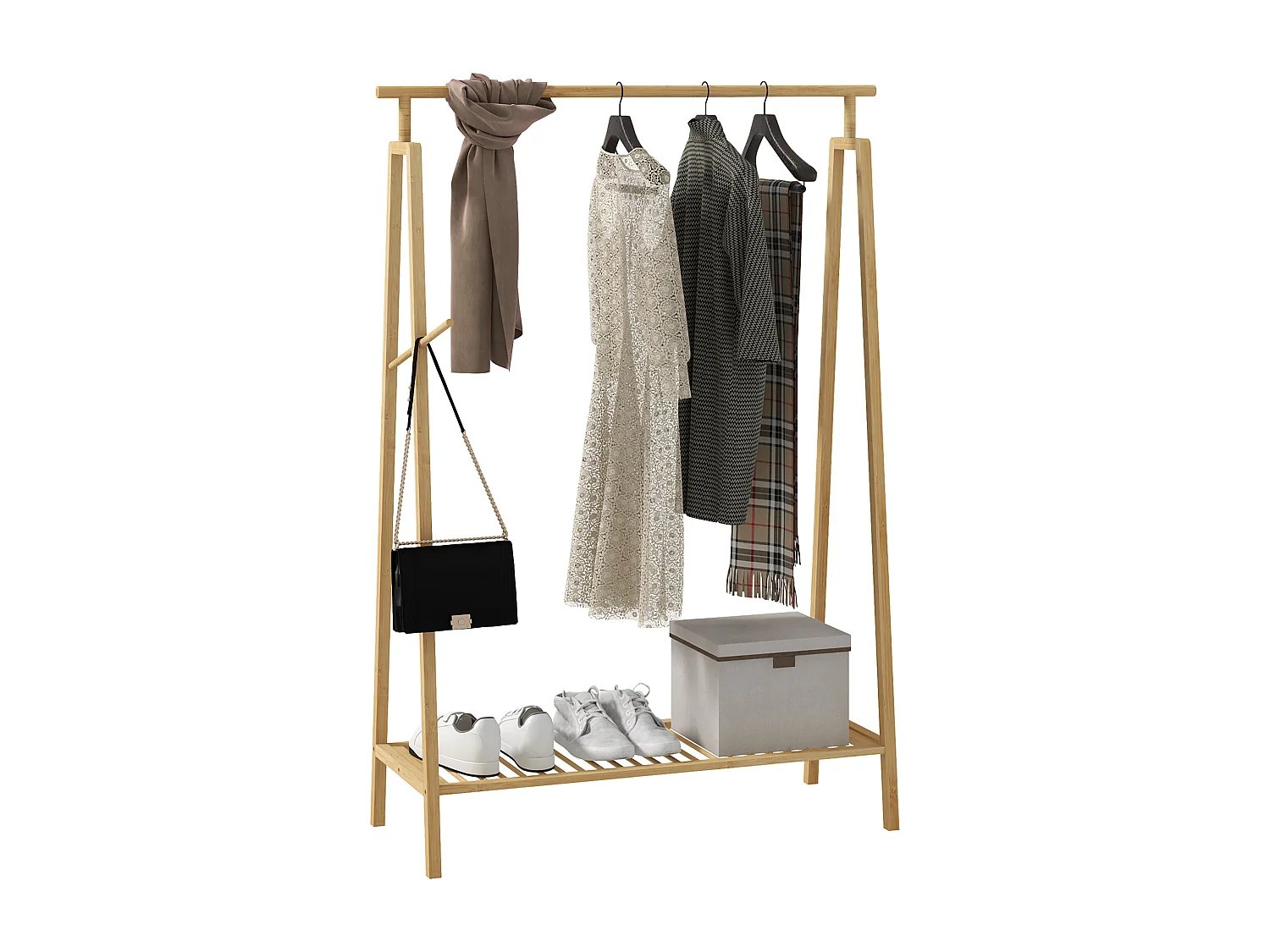 Portant pour vêtement en bambou - penderie avec étagère à chaussures