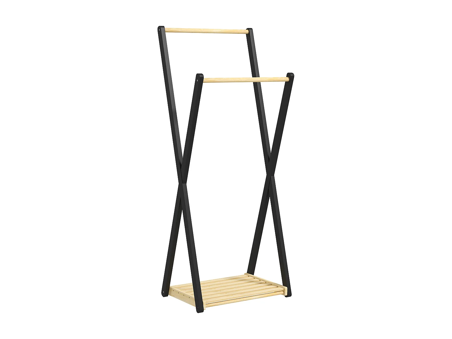 Portant à vêtements design contemporain - 2 barres, étagère - bois de pin naturel noir