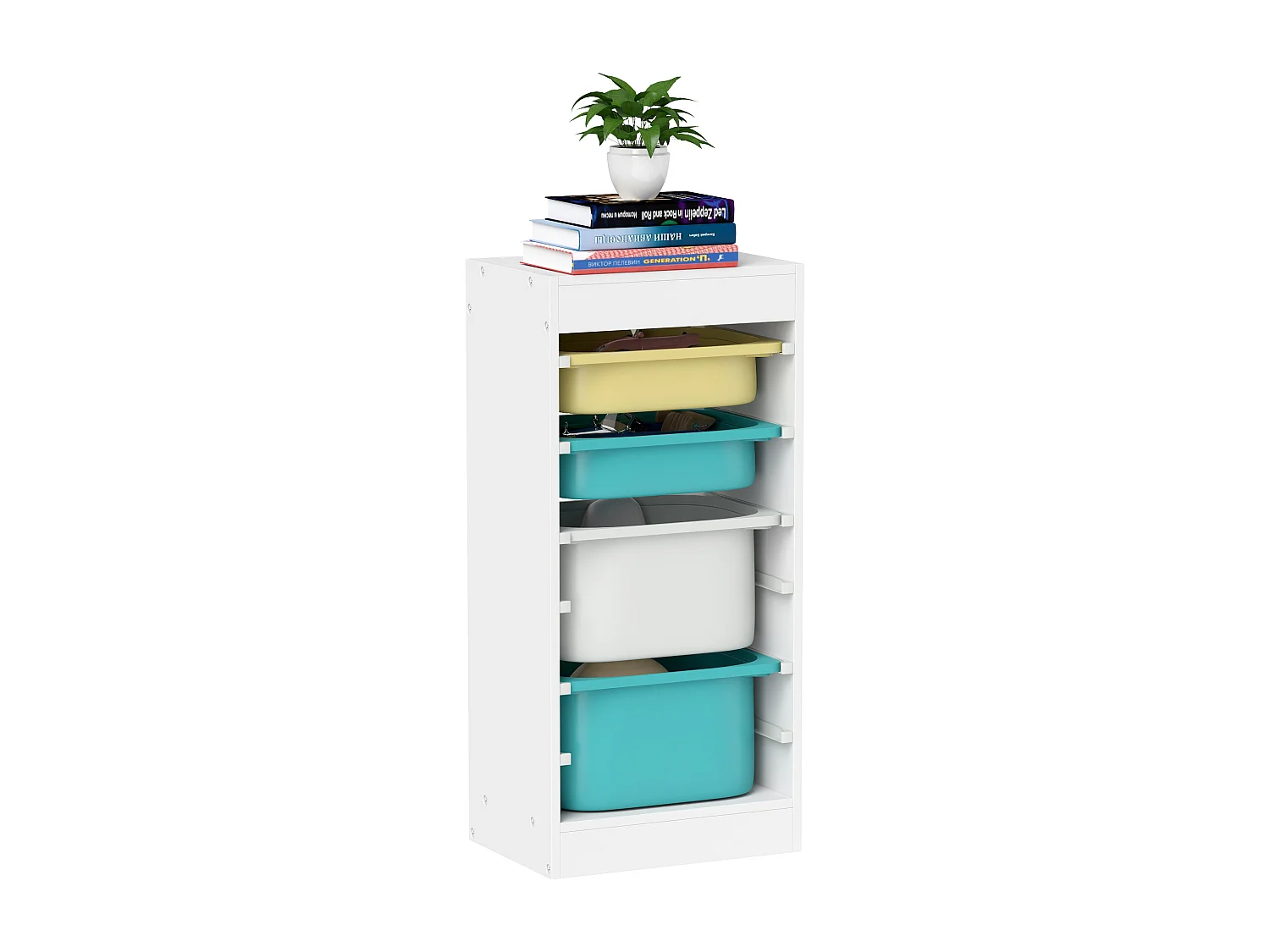 Rangement enfant - combinaison structure + bacs - coffre à jouet dim. 40L x 30l x 90H cm - blanc jaune bleu